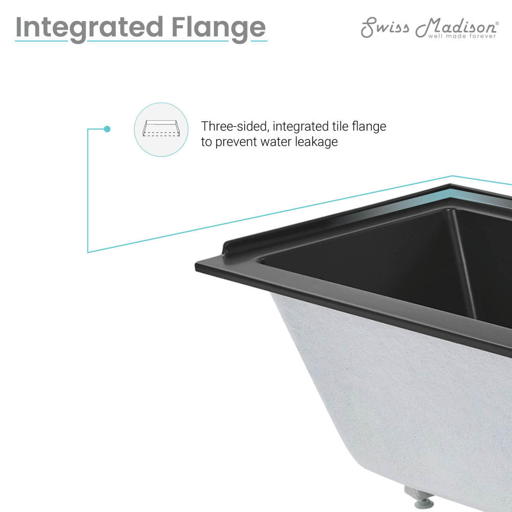 Voltaire 60 x 30 Left Hand Drain Alcove Bathtub in Matte Black - Freestanding Soaking Tub for Modern Bathroom Renovation