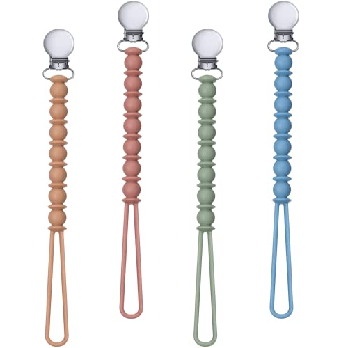 Nuanchu 4-Pack Pacifier Clips with Teething Beads - Baby Pacifier Holder Strap for Newborns & Infants (Boy/Girl) - Perfect Baby Shower Gift & Party Supplies for New Parents - Ideal for On-the-Go, Travel & Daily Use