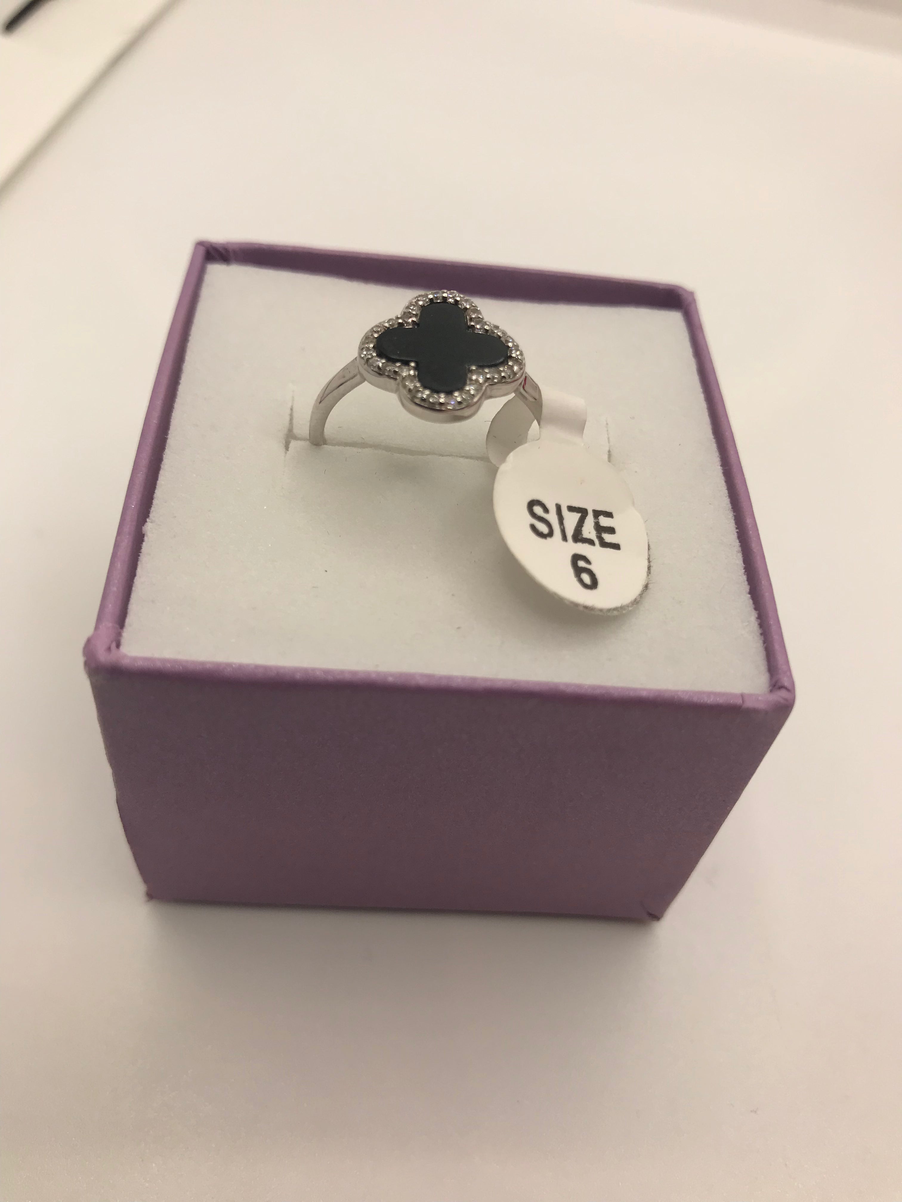 Sterling Silver Black Clover Ring for Women - Elegant Four Leaf Clover Jewelry for Good Luck & Protection - Perfect for Gifts, Weddings & Everyday Wear