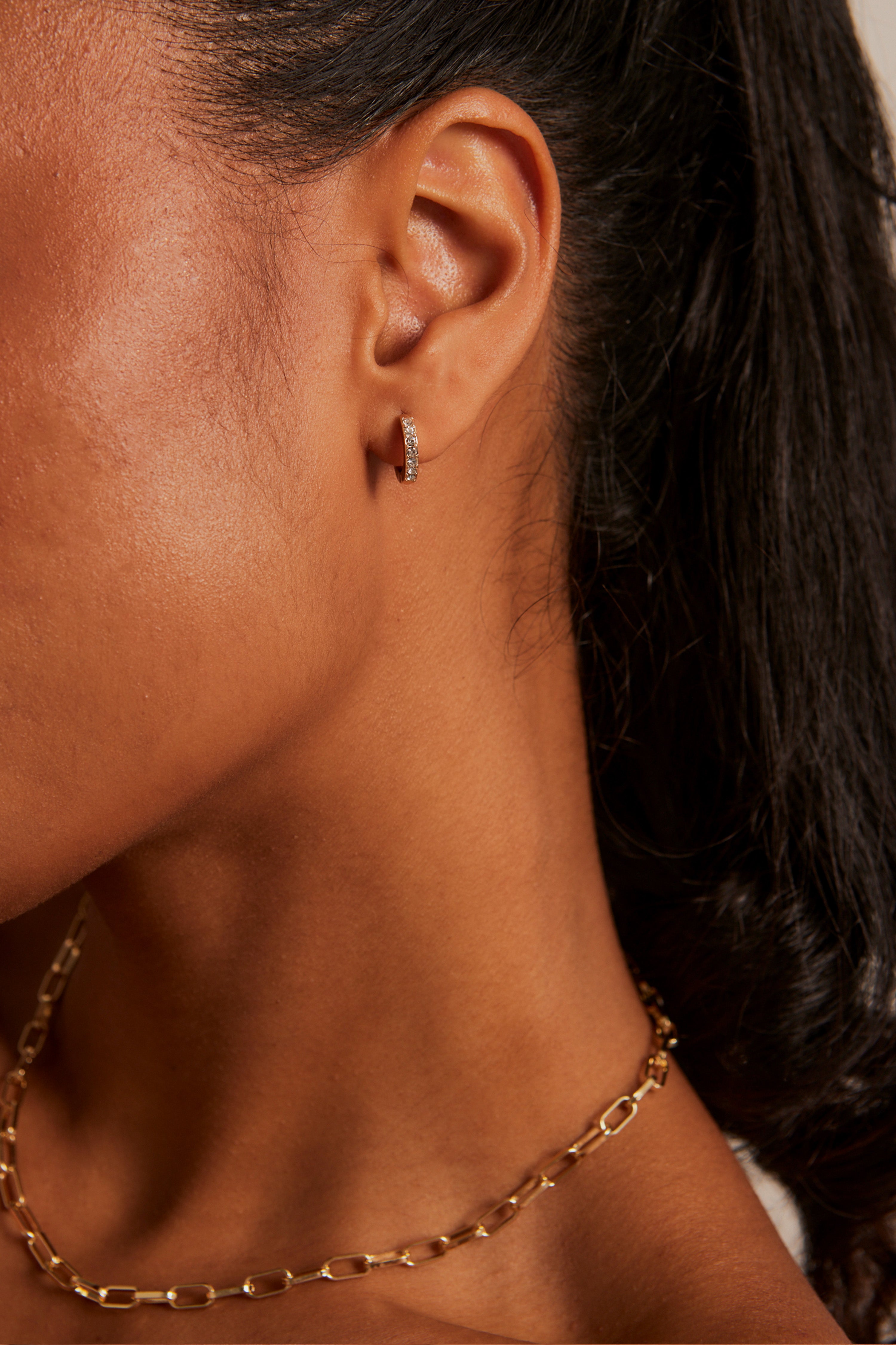 Classic Diamante Gold Huggie Earrings for Women - Elegant Hoop Earrings for Everyday Wear & Special Occasions