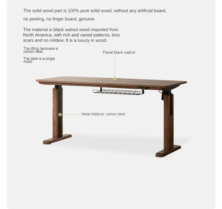 Black Walnut Solid Wood Electric Standing Desk - Adjustable Height Home Office Desk for Work & Study - Ergonomic Sit to Stand Desk for Computer, Laptop & Gaming Setup