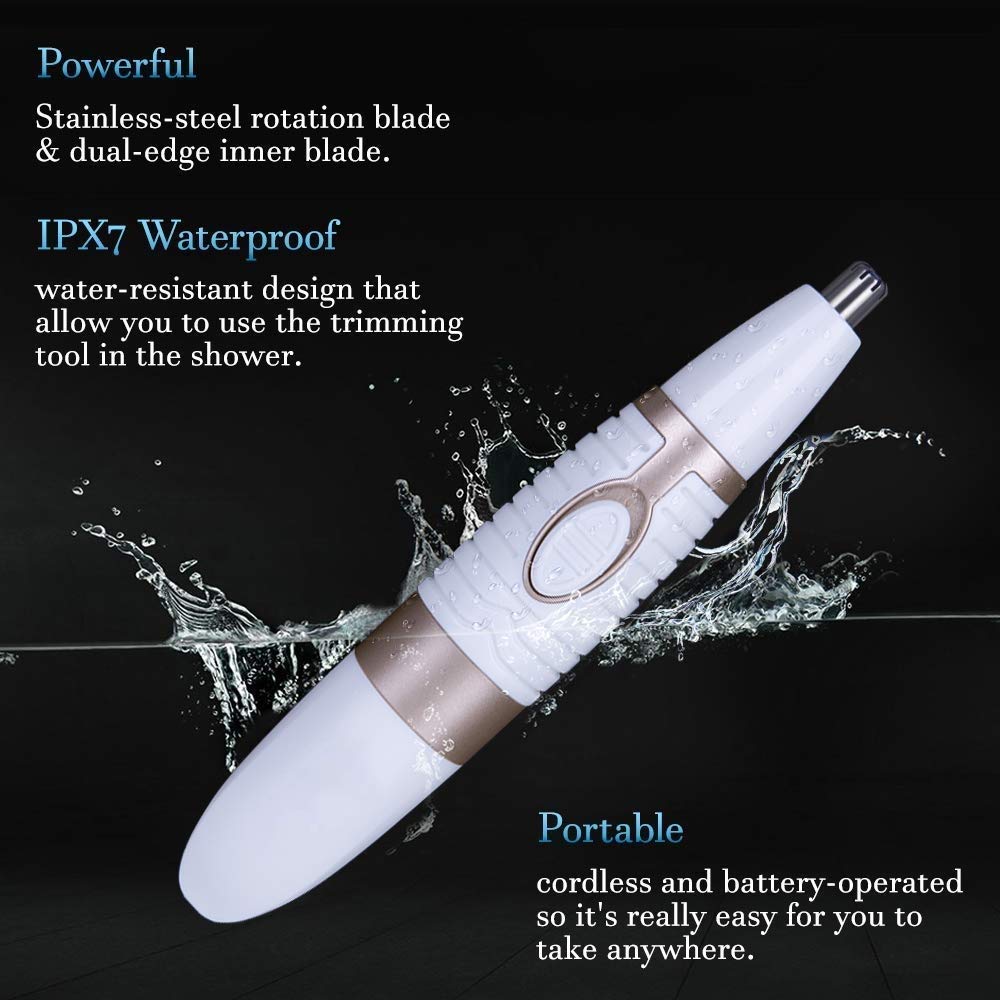 Painless Ear & Nose Hair Trimmer for Men - Rechargeable Eyebrow & Facial Hair Shaver with LED Light | Portable Grooming Kit for Travel & Home Use | Easy Clean White Trimmer for Beards, Nose & Ear Hair