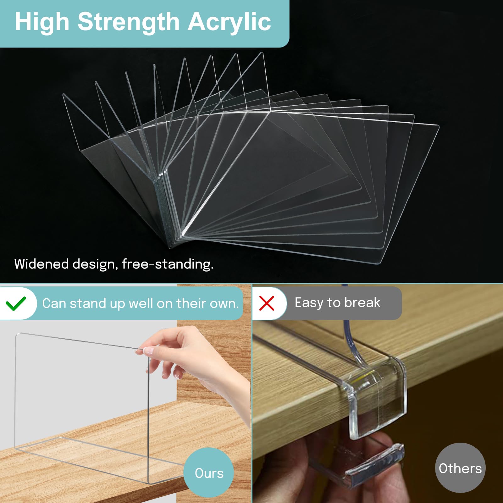 OKPOW 8 Pack Clear Acrylic Shelf Dividers - Adjustable Closet Organizers for Clothing, Durable Tall Shelf Separators | Perfect for Wardrobe, Pantry & Retail Store Organization