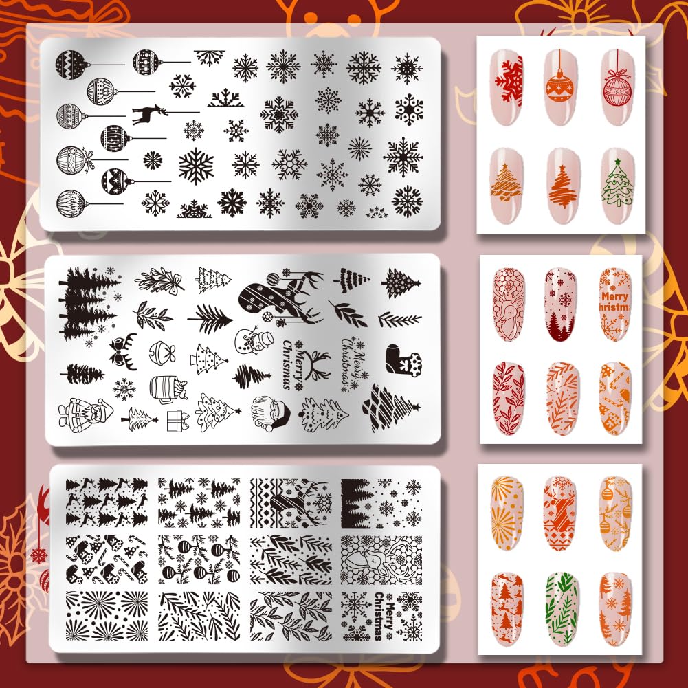 PandaHall Winter Christmas Nail Art Plates Set - 3PCs Reusable DIY Nail Design Templates for Holiday Manicures, Perfect for Christmas Parties & Gift Giving
