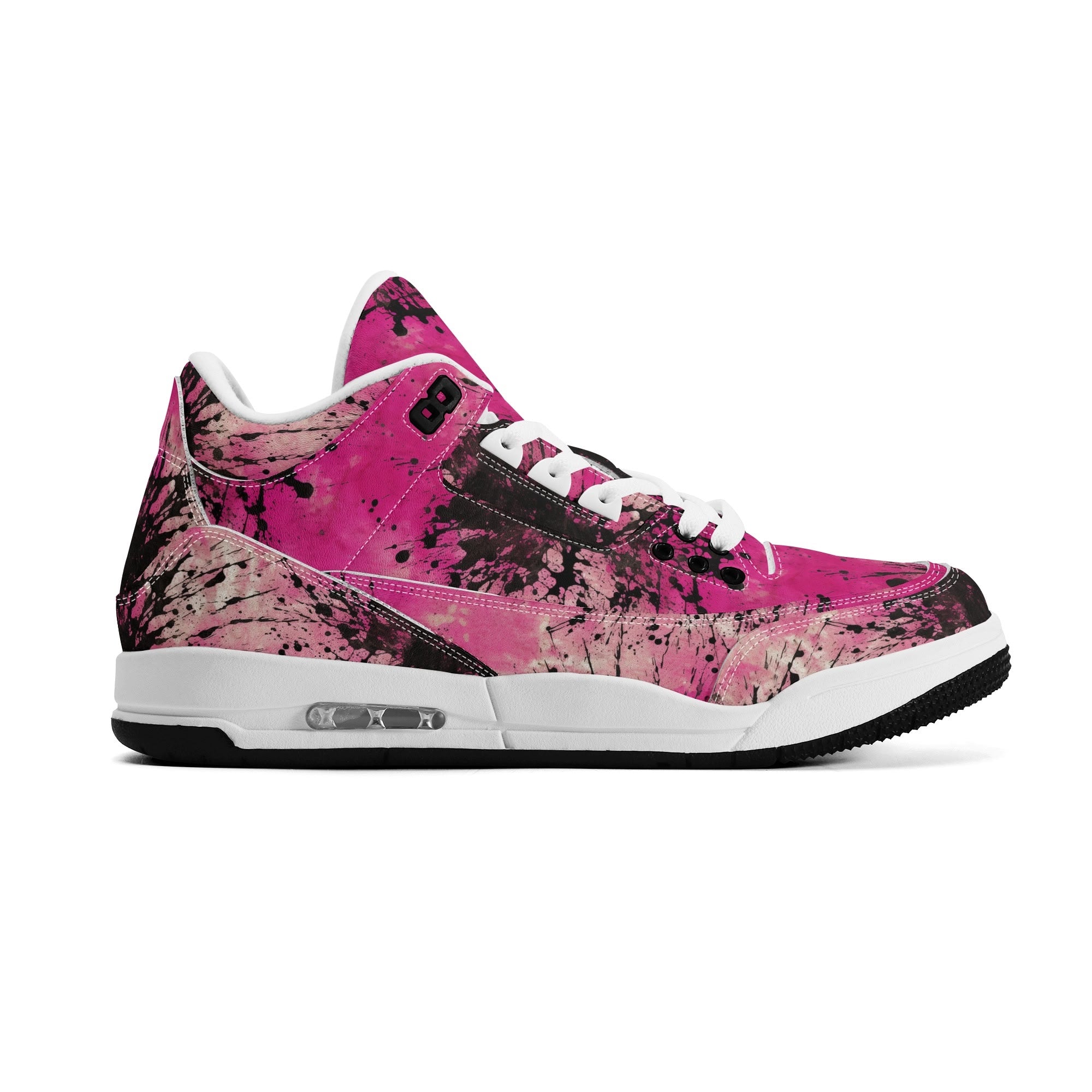 Pink Burst Women's High Top Retro Leather Basketball Sneakers - Vintage Style Athletic Shoes for Casual Wear, Street Fashion & Court Performance