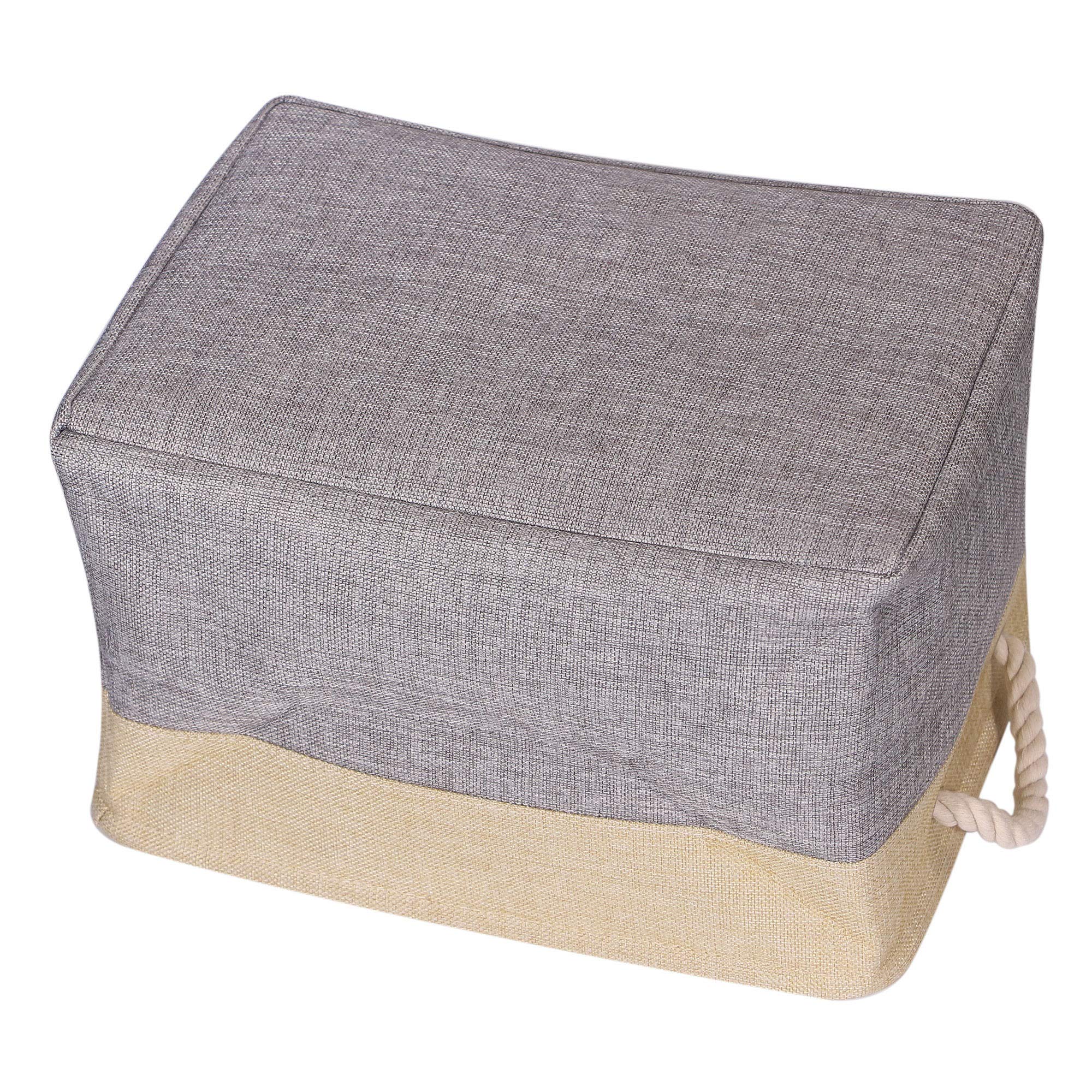 5-Pack Large Foldable Storage Bins with Handles - Collapsible Canvas Fabric Organizer Baskets for Closet, Home, Office, Nursery - Grey & Beige | Perfect for Clothes, Toys, Books & Home Organization