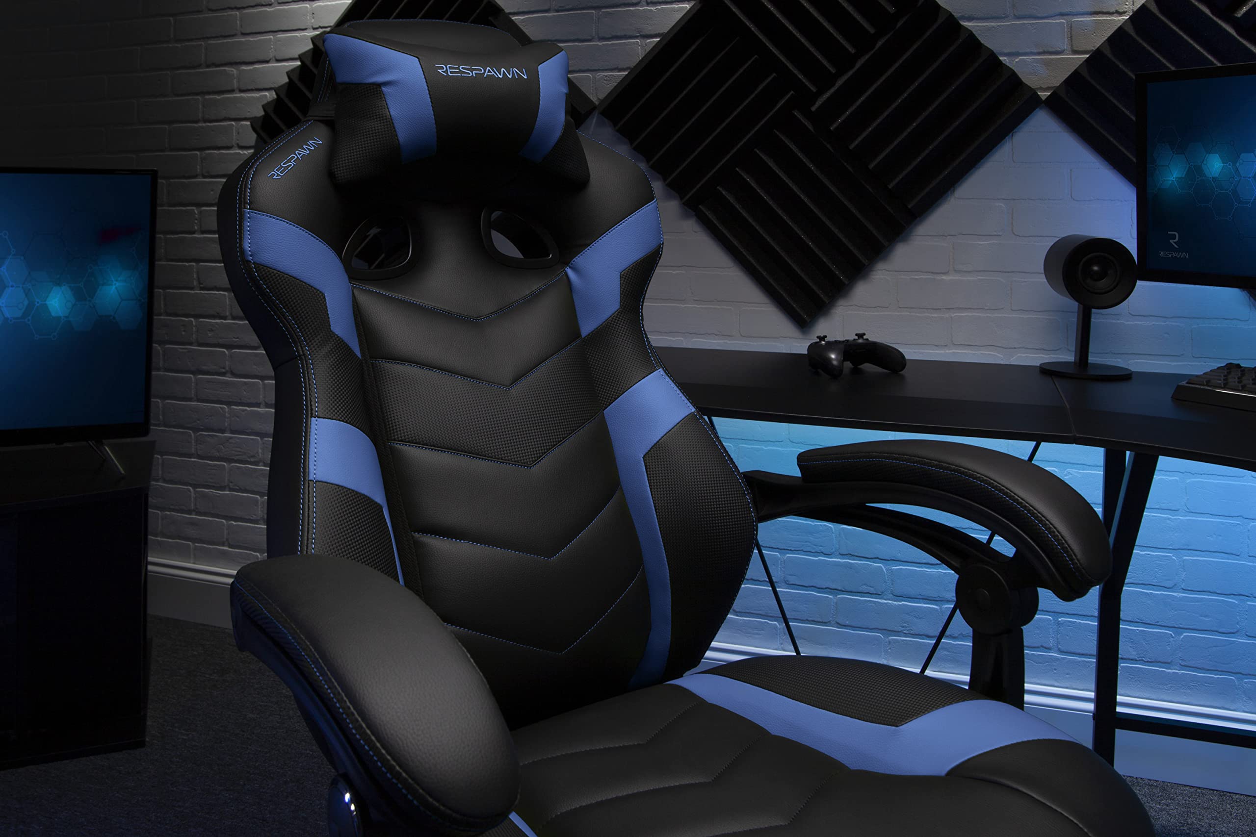 RESPAWN 110 Ergonomic Gaming Chair with Footrest - Racing Style High Back Office Chair with 360 Swivel, Adjustable Lumbar Support & Headrest Pillow - Perfect for PC Gaming, Home Office & Streaming Setup (2021 Blue)