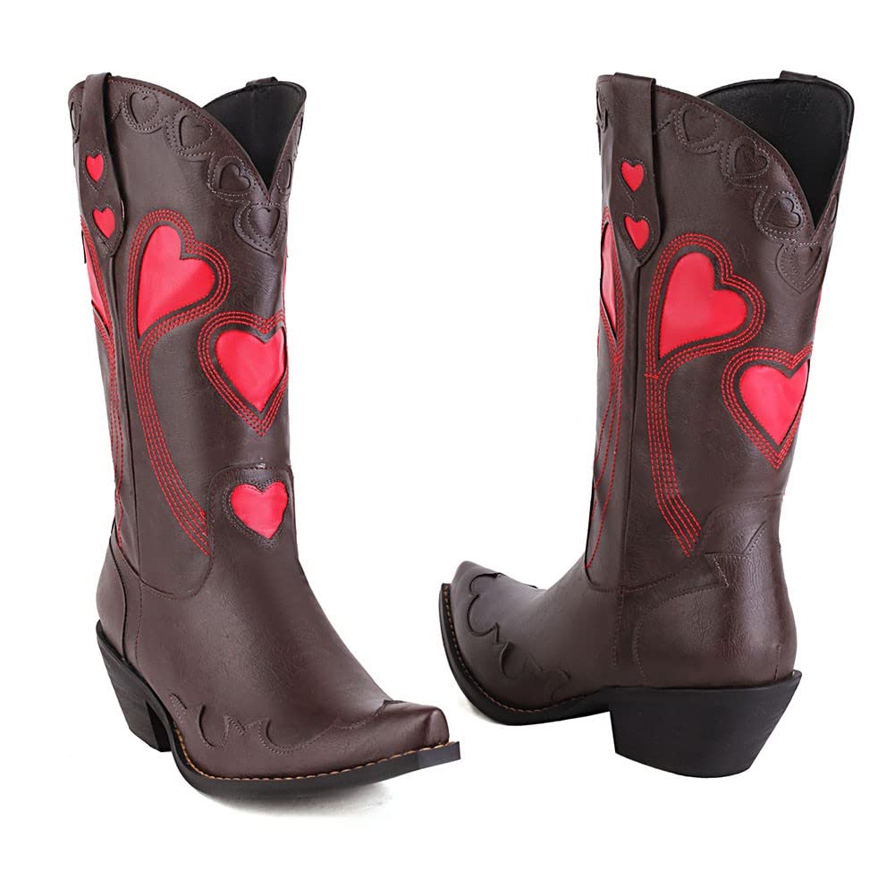 Stylish Women's Mid Calf Cowboy Boots with Heart Design - Pointed Toe, Wide Calf & Chunky Heel for Western Fashion | Perfect for Parties, Rodeo Events and Country Style Outfits