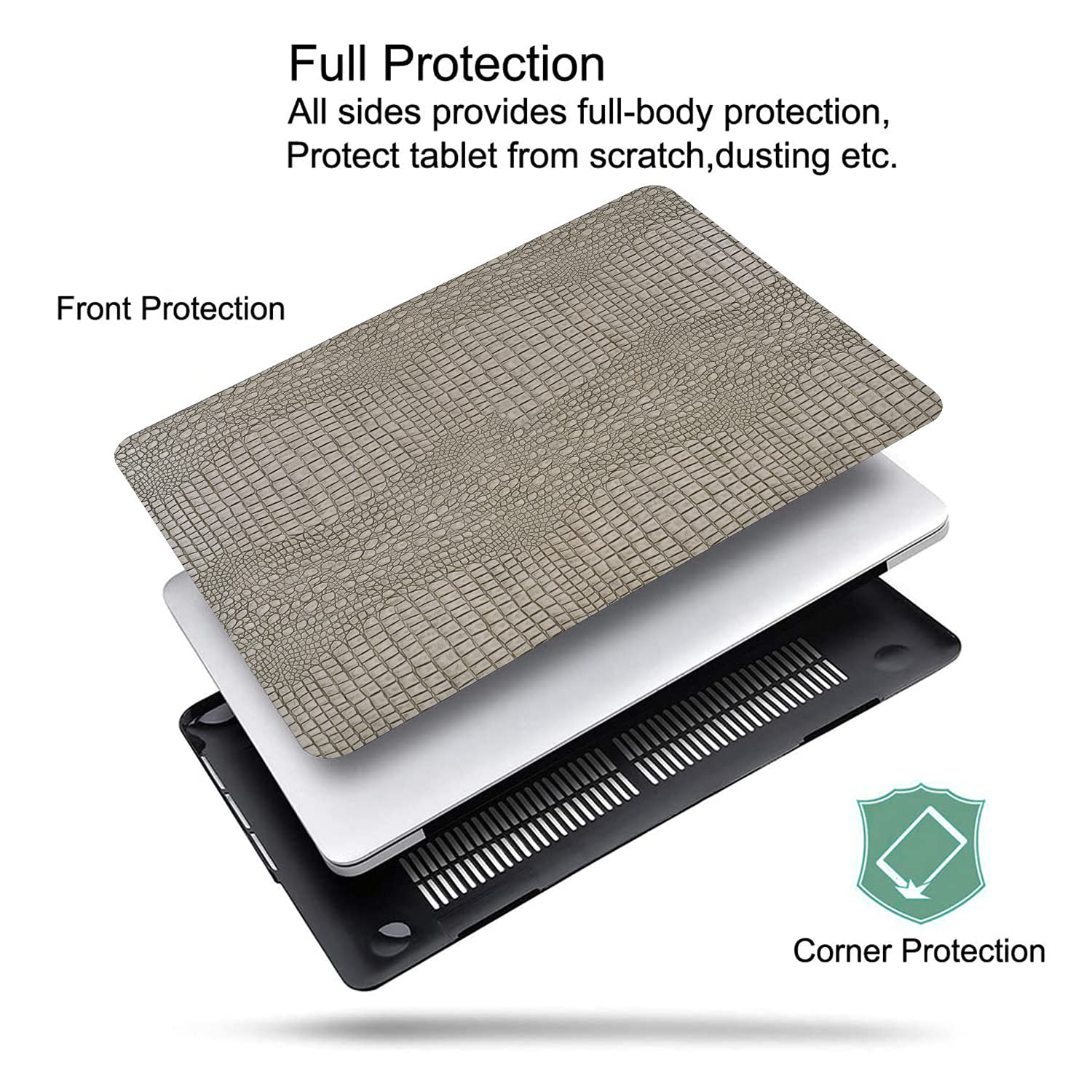 DTangLsm MacBook Air 13 inch Case (2010-2017 Models A1466 A1369) - Premium Crocodile PU Leather Hard Shell Protective Cover with Keyboard Protector for Old Version MacBook Air 13 - Silver | Perfect for Work, Travel & School Use
