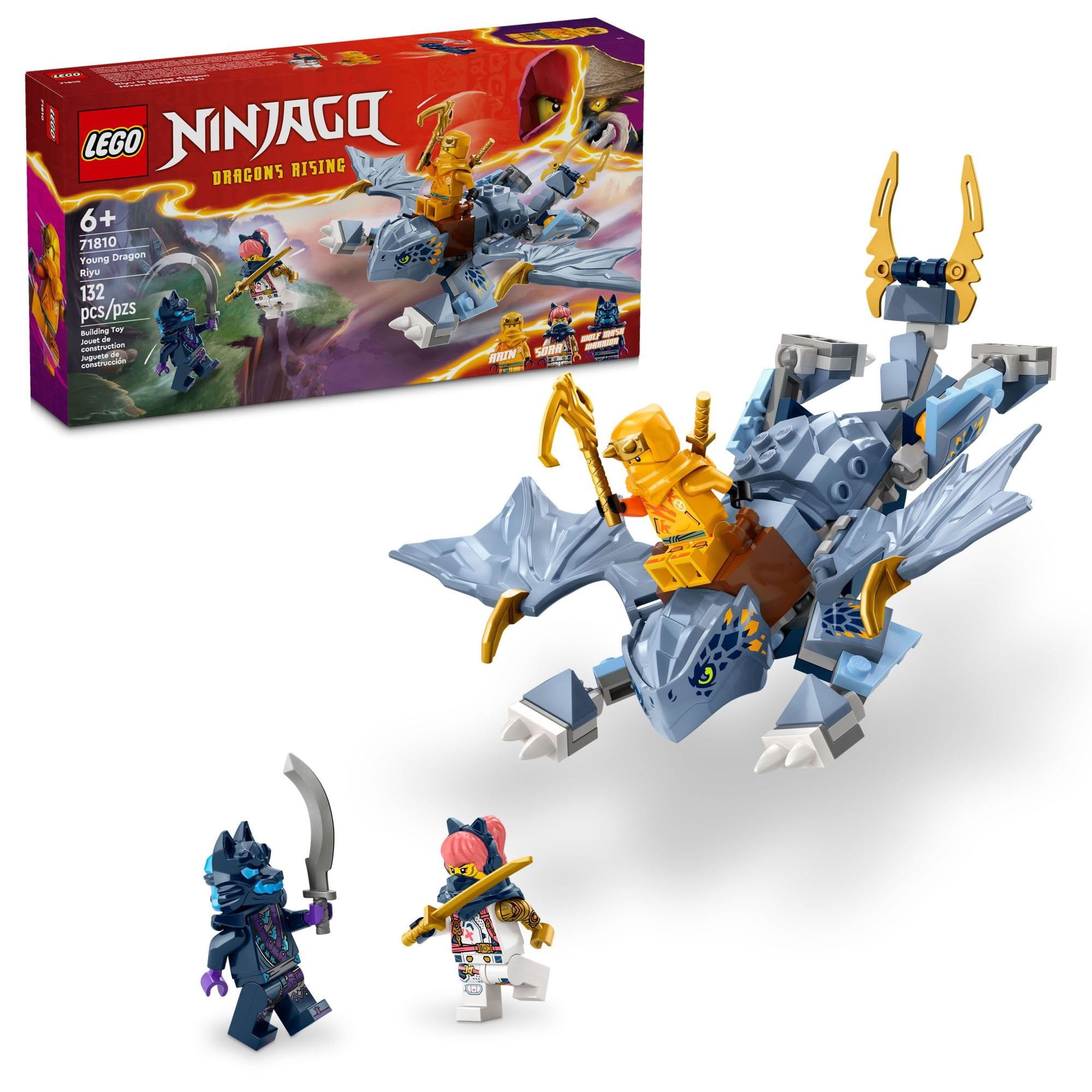 LEGO NINJAGO Young Dragon Riyu Building Toy Set with 3 Ninja Minifigures - Creative Construction Playset for Kids Ages 6+ | Perfect Birthday Gift for Boys & Girls | Build & Play Ninja Adventure Scenes