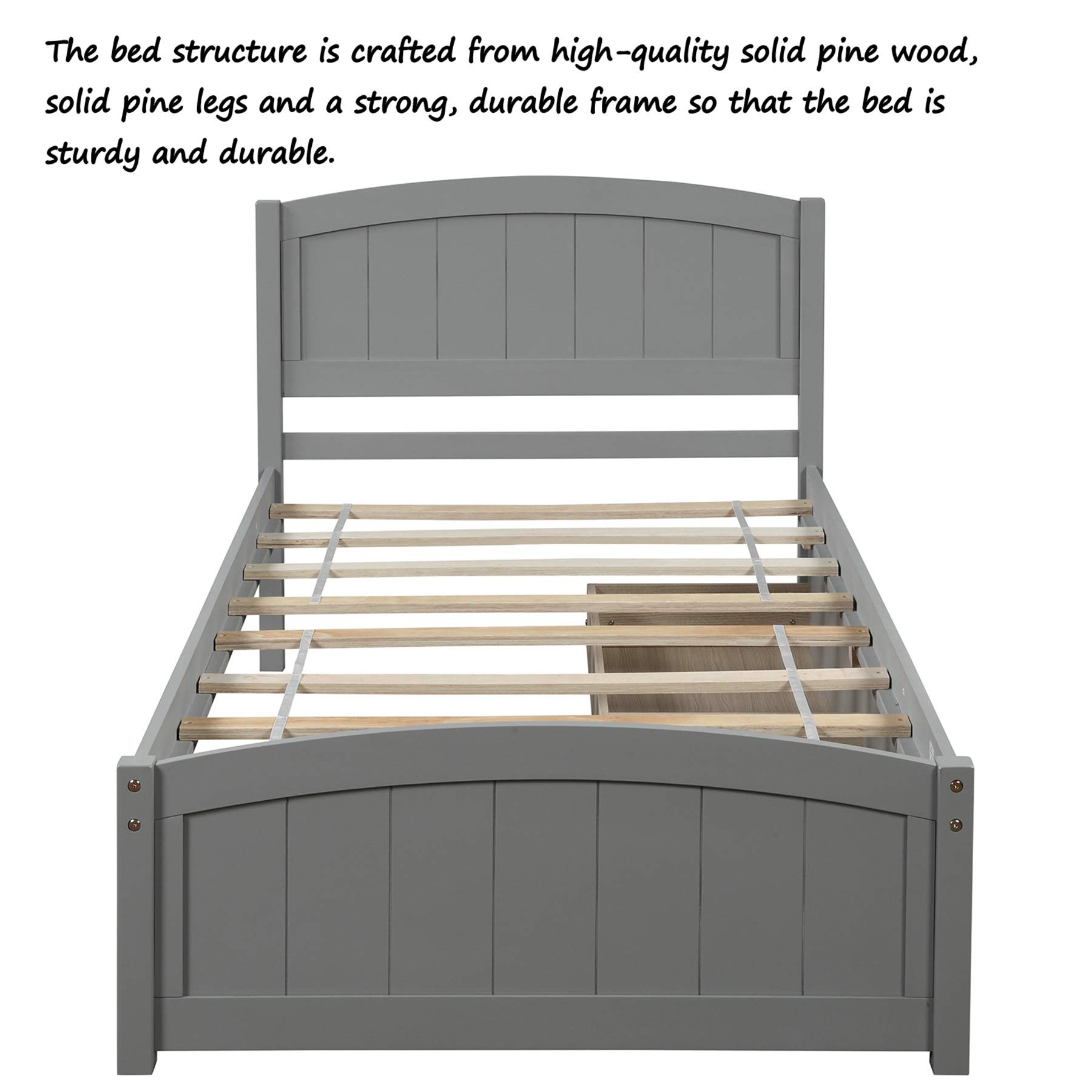 P PURLOVE Twin Size Platform Bed Frame with Headboard & 2 Storage Drawers - Modern Gray Wooden Bed for Small Spaces | Perfect for Kids, Teens & Guest Rooms