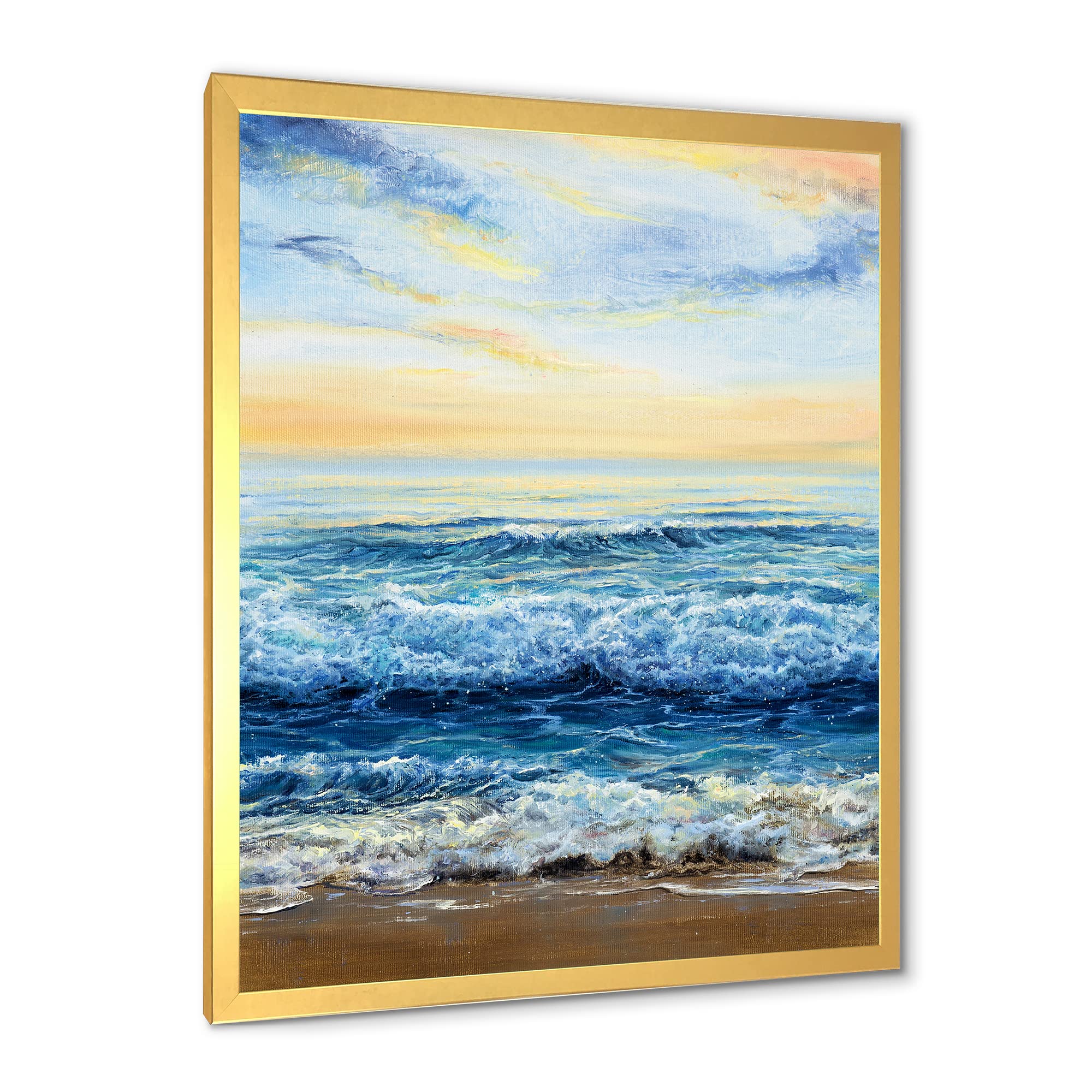 Ocean Waves At Dawn Framed Wall Art - Coastal & Nautical Decor for Living Room, Bedroom, or Office - Beach Themed Home Decoration