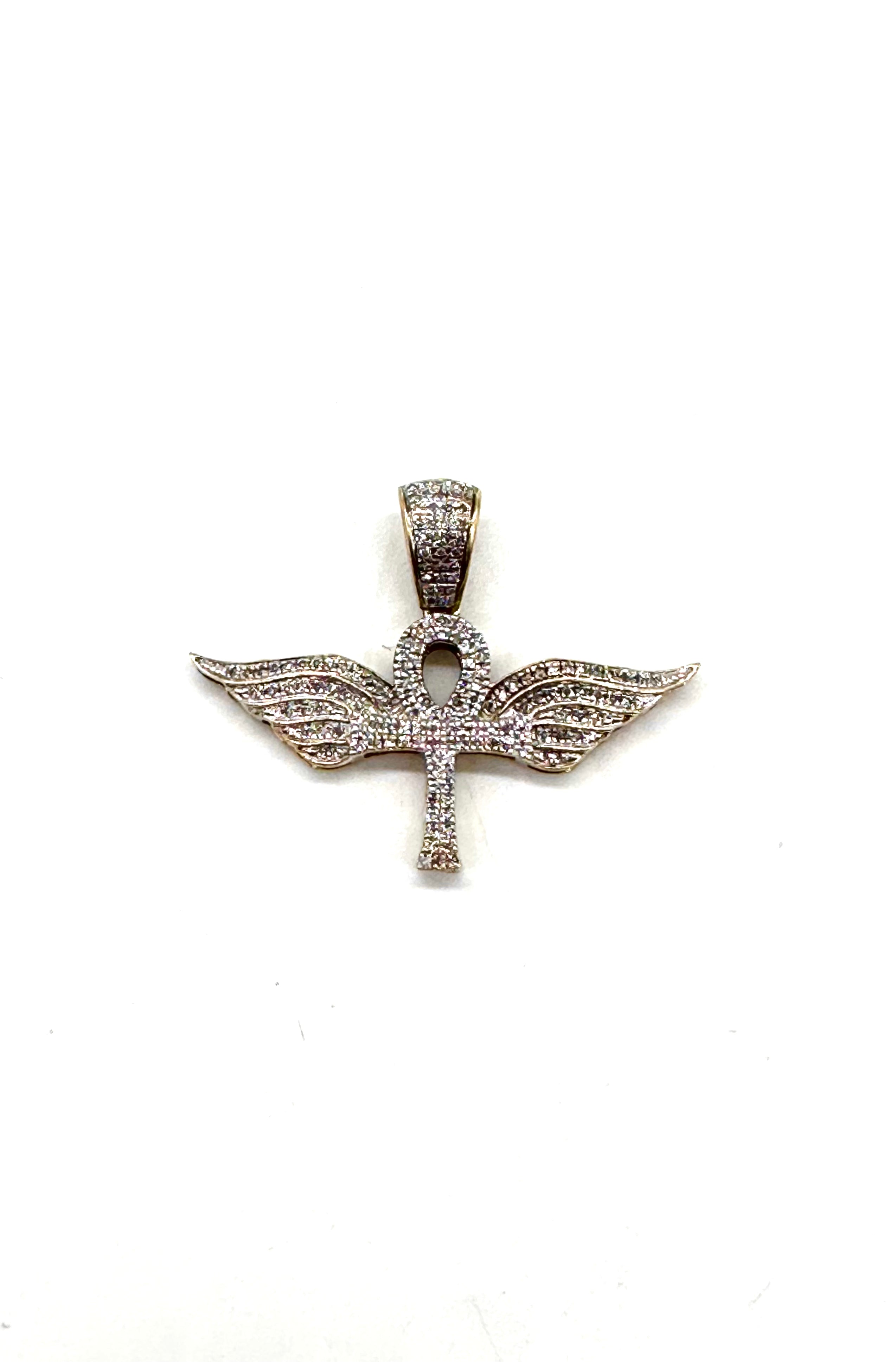 14K Gold Diamond Ankh Pendant with Wings - Egyptian Cross Necklace for Women - Perfect for Spiritual Jewelry, Gift Giving & Everyday Wear