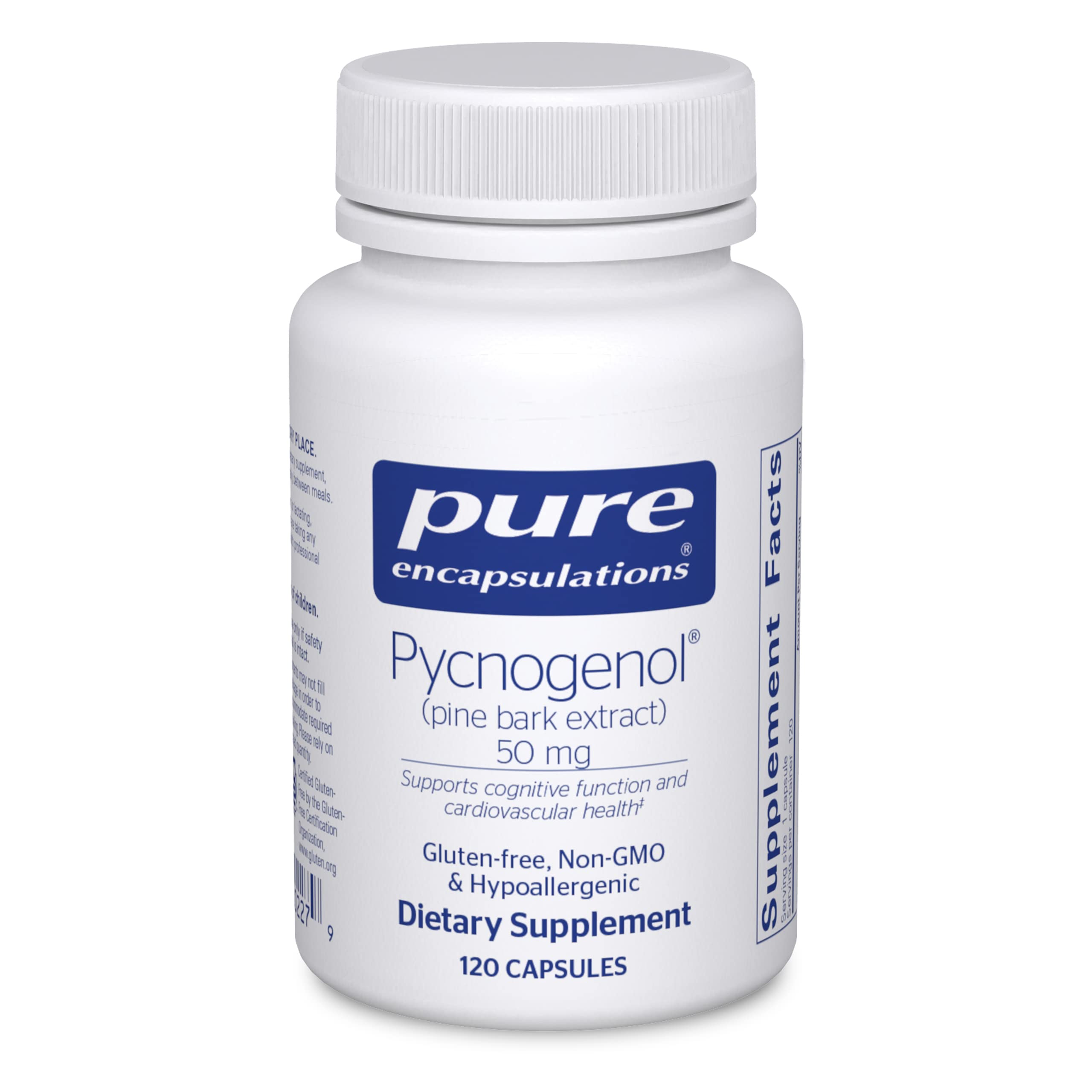 Pure Encapsulations Pycnogenol 50mg (Pine Bark Extract) - 120 Capsules | Hypoallergenic Supplement for Brain Health, Memory Support & Heart Circulation | Antioxidant-Rich Cognitive Booster for Students, Professionals & Seniors | Supports Cardiovascular Wellness & Mental Clarity