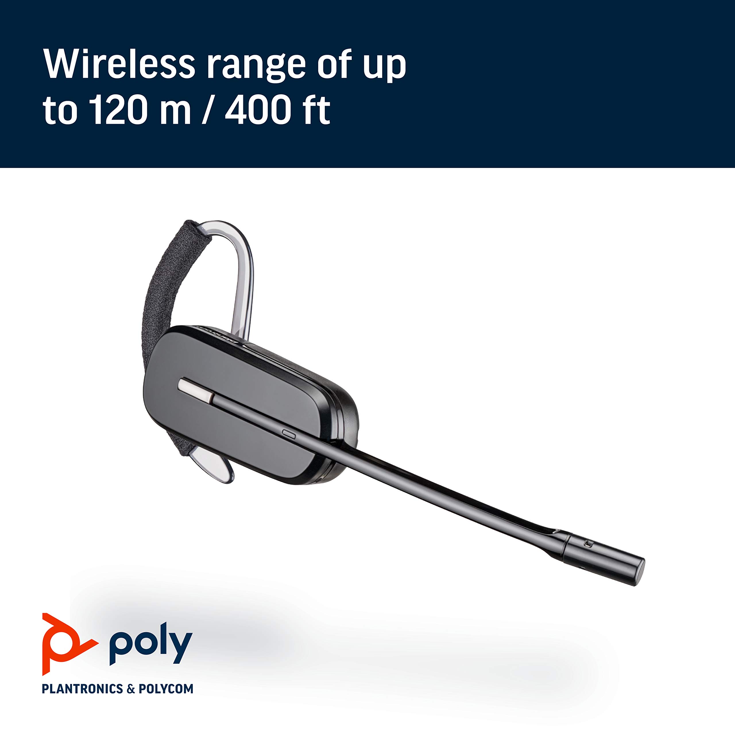 Poly CS540 Wireless DECT Headset with Lifter - Single Ear (Mono) Convertible Headset (3 Wearing Styles) - Noise Canceling Microphone for Desk Phone - Office & Call Center Use
