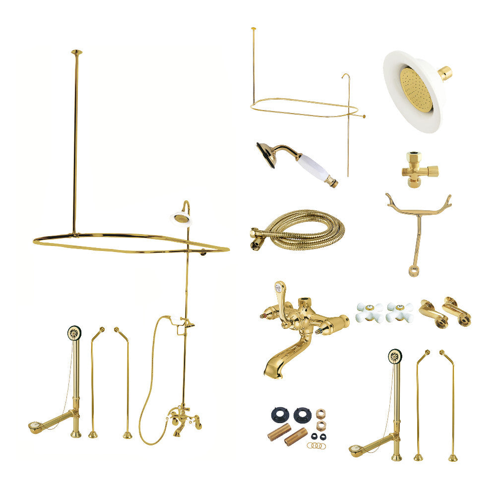 Kingston Brass CCK1182PX Vintage Clawfoot Tub Faucet with Shower Enclosure - Antique Style Bathroom Fixture for Classic & Modern Homes - Perfect for Freestanding Tubs, Spa Bathrooms & Luxury Renovations