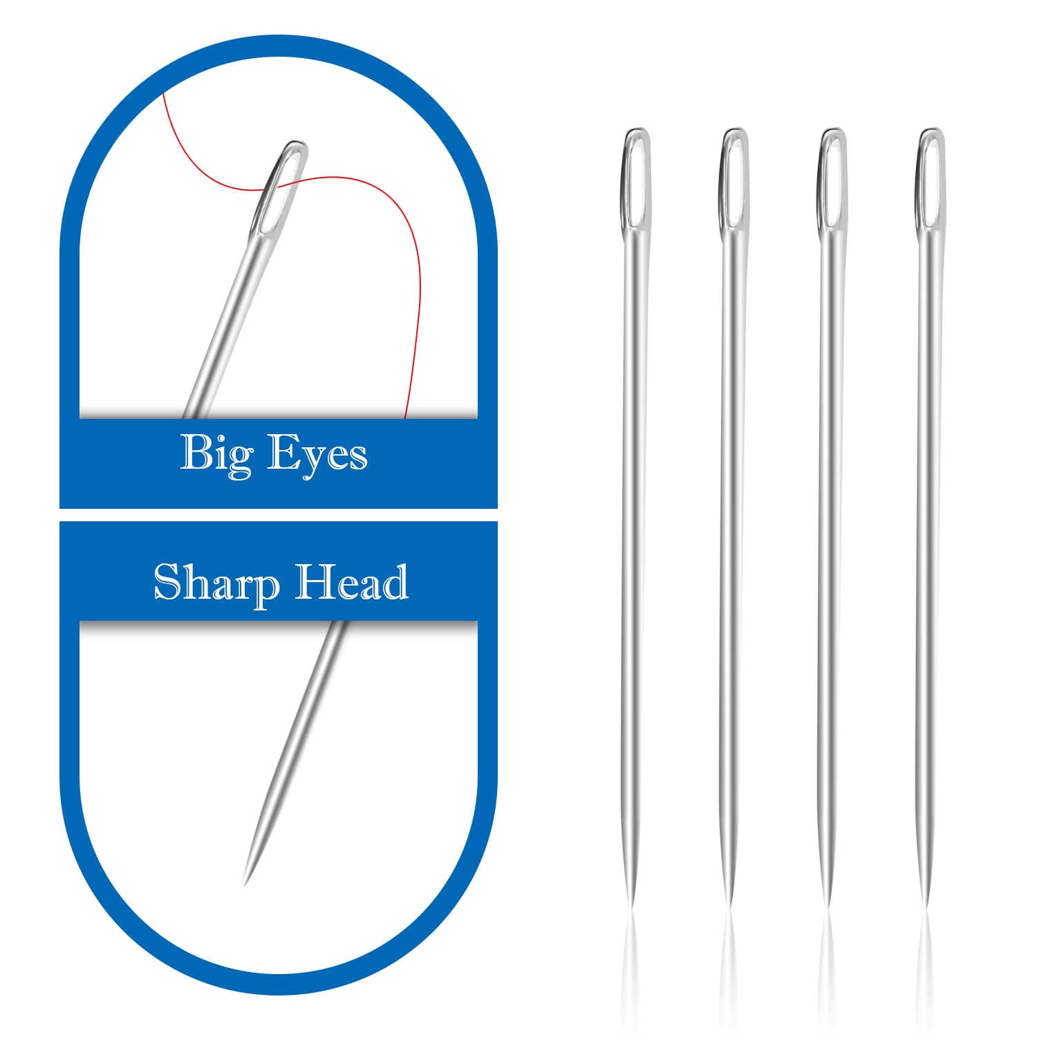 YIEMI 4 Inch Large Eye Embroidery Needles - 4 Pack Hand Sewing Needles for Embroidery, Quilting, Cross Stitch & DIY Crafts | Perfect for Fabric, Canvas, Yarn and Thread Projects
