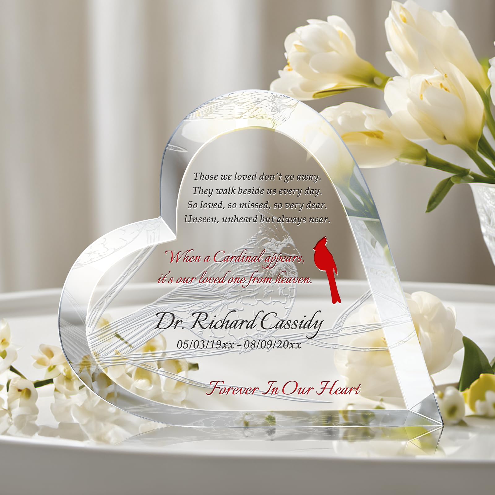 Personalized Crystal Heart-Shaped Memorial Gift for Loved Ones - Custom Sympathy Keepsake for Bereavement, Remembrance & Condolence (6.5 Inch) - Perfect for Funeral, Memorial Service & Comforting Grieving Families