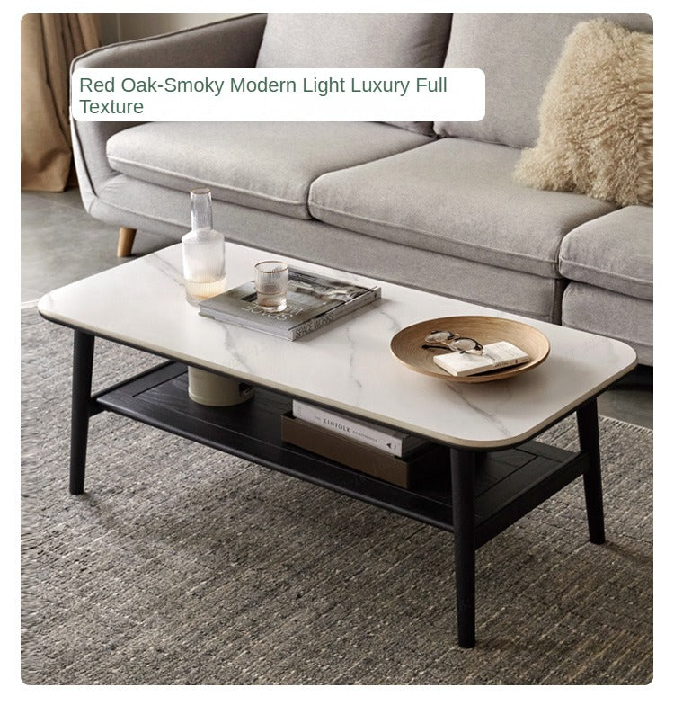 Solid Oak Wood Slate Coffee Table - Rustic Modern Living Room Furniture for Home Decor & Relaxation