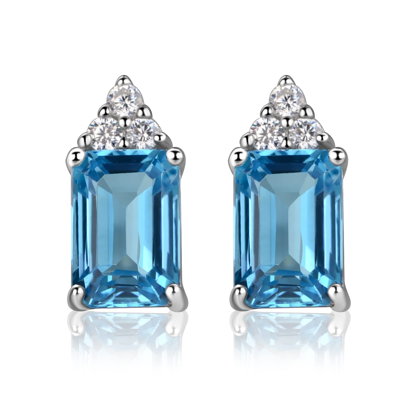 LUO Women's Sterling Silver Stud Earrings - Emerald Cut Simple Wedding Jewelry for Brides, Anniversary Gifts, Party & Everyday Wear