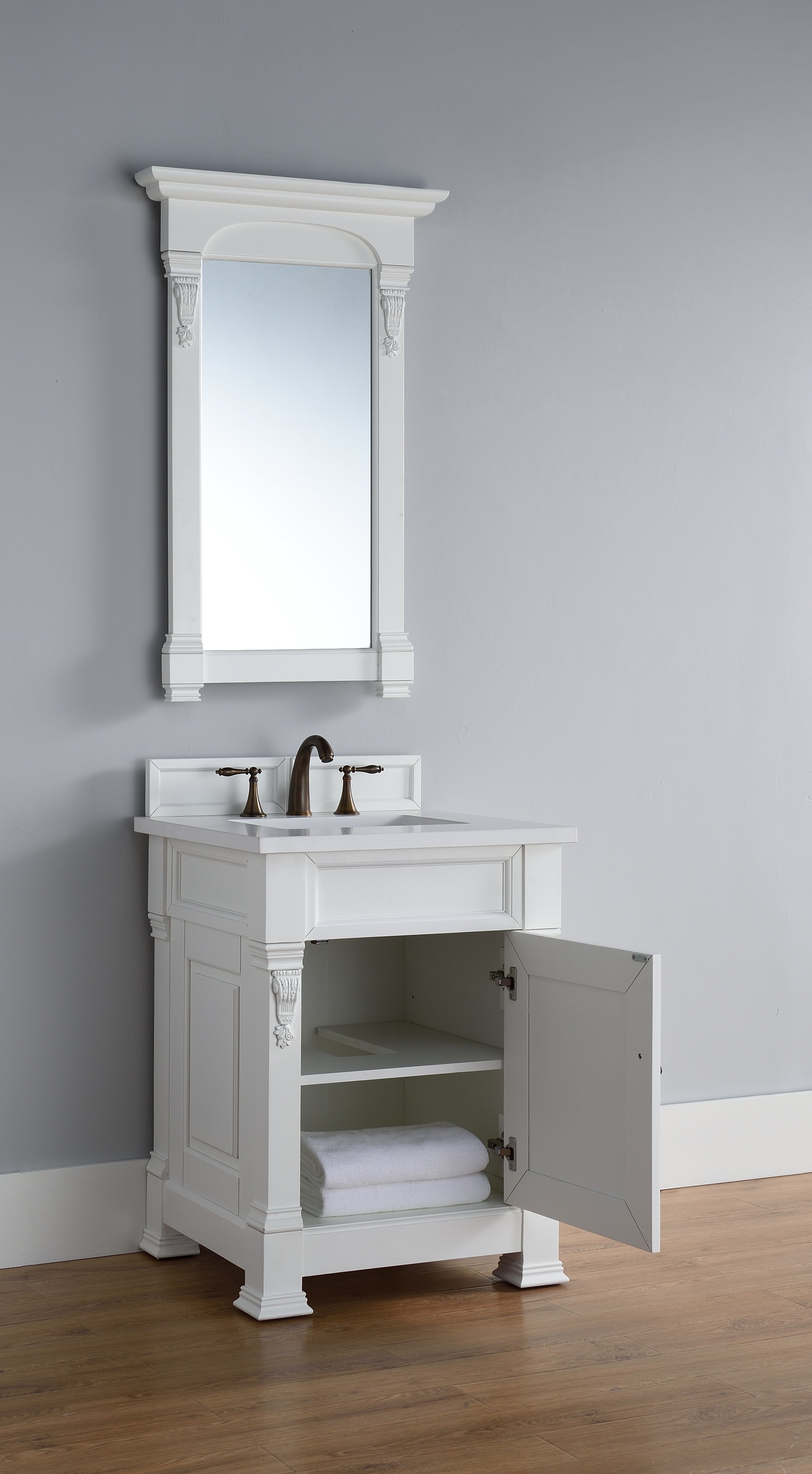 Brookfield 26 Inch Single Bathroom Vanity Set with 3CM Classic White Quartz Countertop - Bright White Finish for Modern Bathroom Decor | Perfect for Small Spaces, Guest Bathrooms & Home Renovations