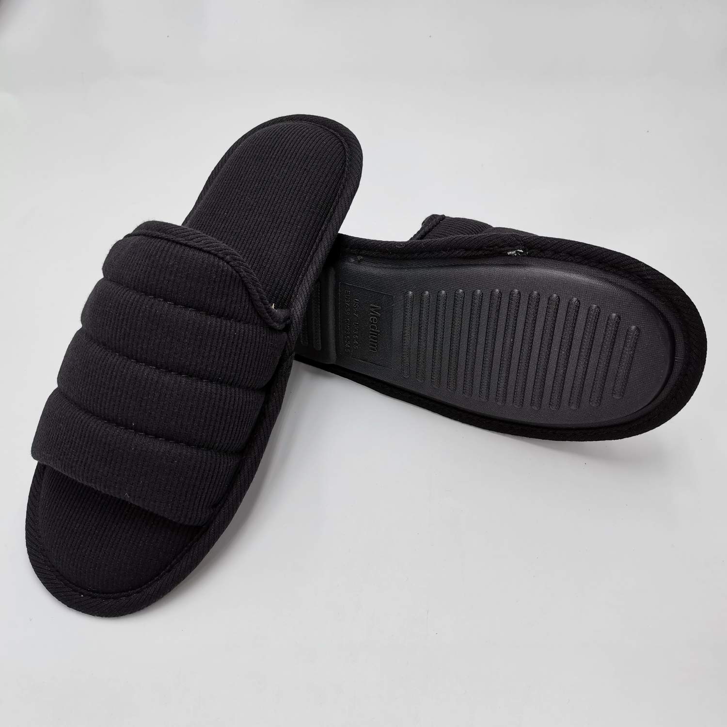 **Oofoot Women's Memory Foam Cotton Summer Slippers - Non-Slip Rubber Sole Indoor Slides, Open Toe Washable House Shoes for Bedroom, Lounge & Spa Comfort**
