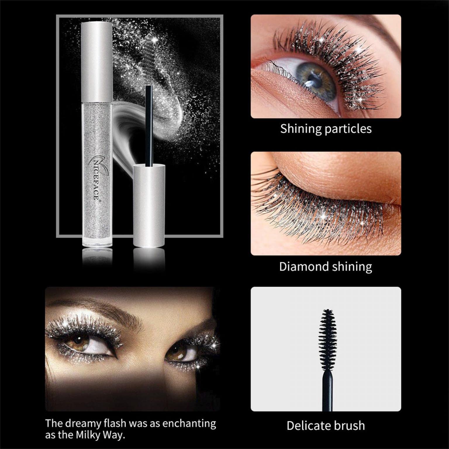 Waterproof Diamond Glitter Mascara - Long Lasting, Volumizing & Lengthening Sparkling Lash Makeup for Parties, Weddings & Special Occasions | Shimmering Eye Look for Night Out, Prom & Date Night