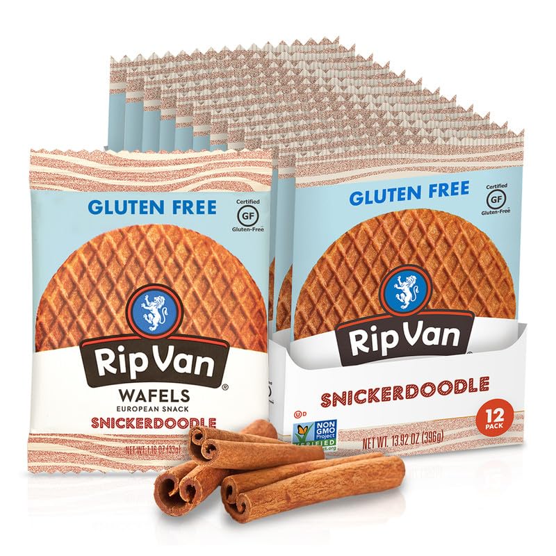 Rip Van Gluten-Free Snickerdoodle Stroopwafel - Healthy Non-GMO Snacks, Low Sugar (6g) & Low Calorie, 12 Pack | Perfect for On-the-Go, Office Snacks & Keto Diet