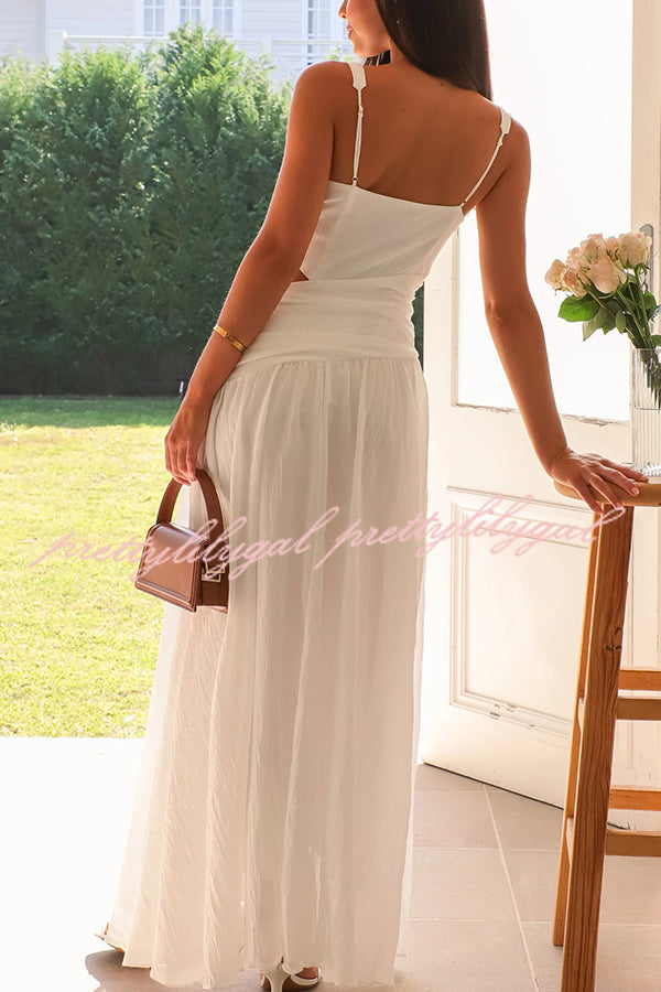 Elegant Solid Color V-Neck Waist Hollow Slim Maxi Dress for Women - Perfect for Summer Beach, Party & Evening Occasions