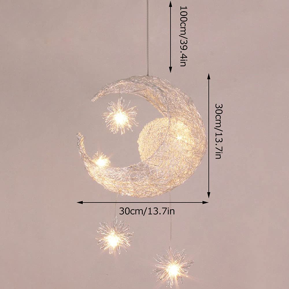 Modern Moon & Star Shape LED Pendant Light - Creative Ceiling Chandelier for Kids Bedroom, Nursery, Living Room - White Decorative Lighting for Home & Indoor Decor
