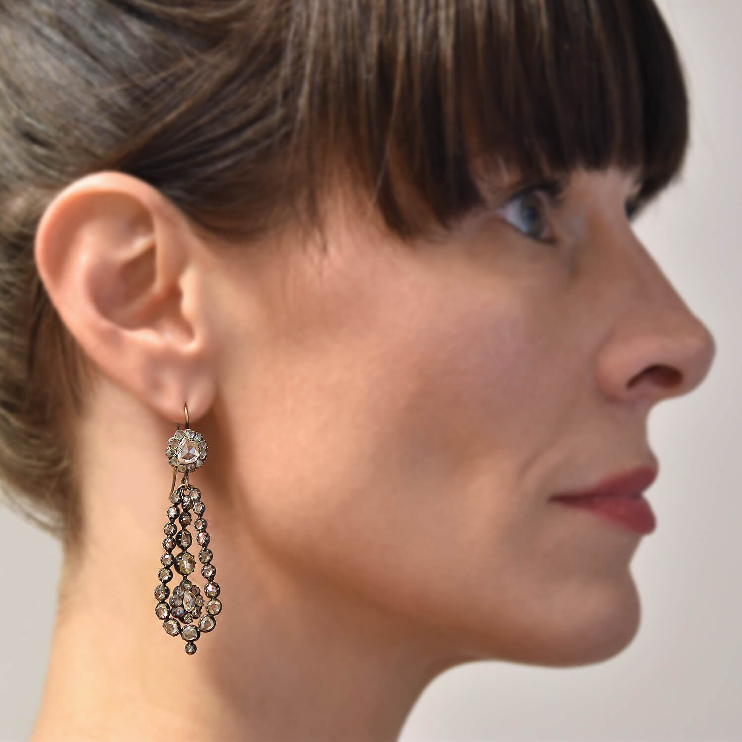 Georgian Era Sterling Silver & 18K Rose Cut Diamond Teardrop Earrings - Vintage Jewelry for Weddings & Special Occasions