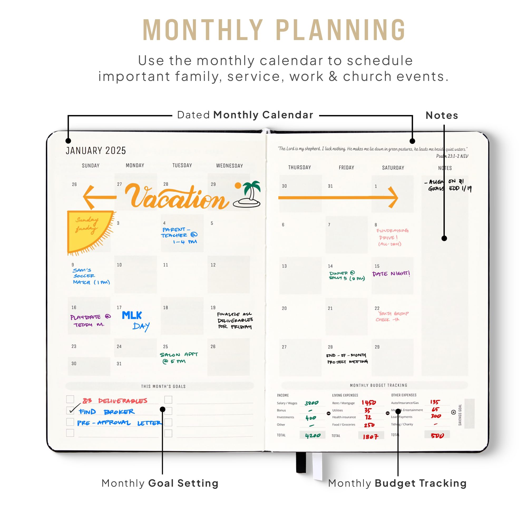 2025 Christian Planner - Bible & Prayer Journal for Women & Men | Weekly & Monthly A5 Planner | Perfect for Daily Devotion & Worship
