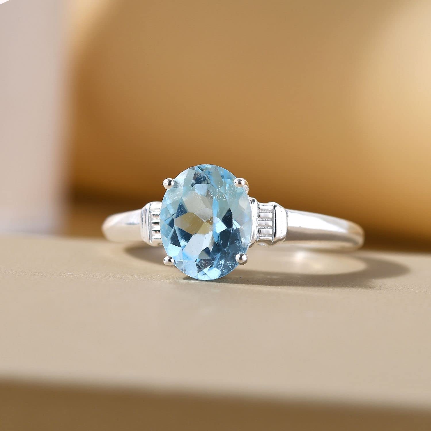 Sky Blue Topaz Solitaire Engagement Ring for Women - November Birthstone Jewelry in 925 Sterling Silver - Perfect Birthday Gift & Anniversary Present for Her