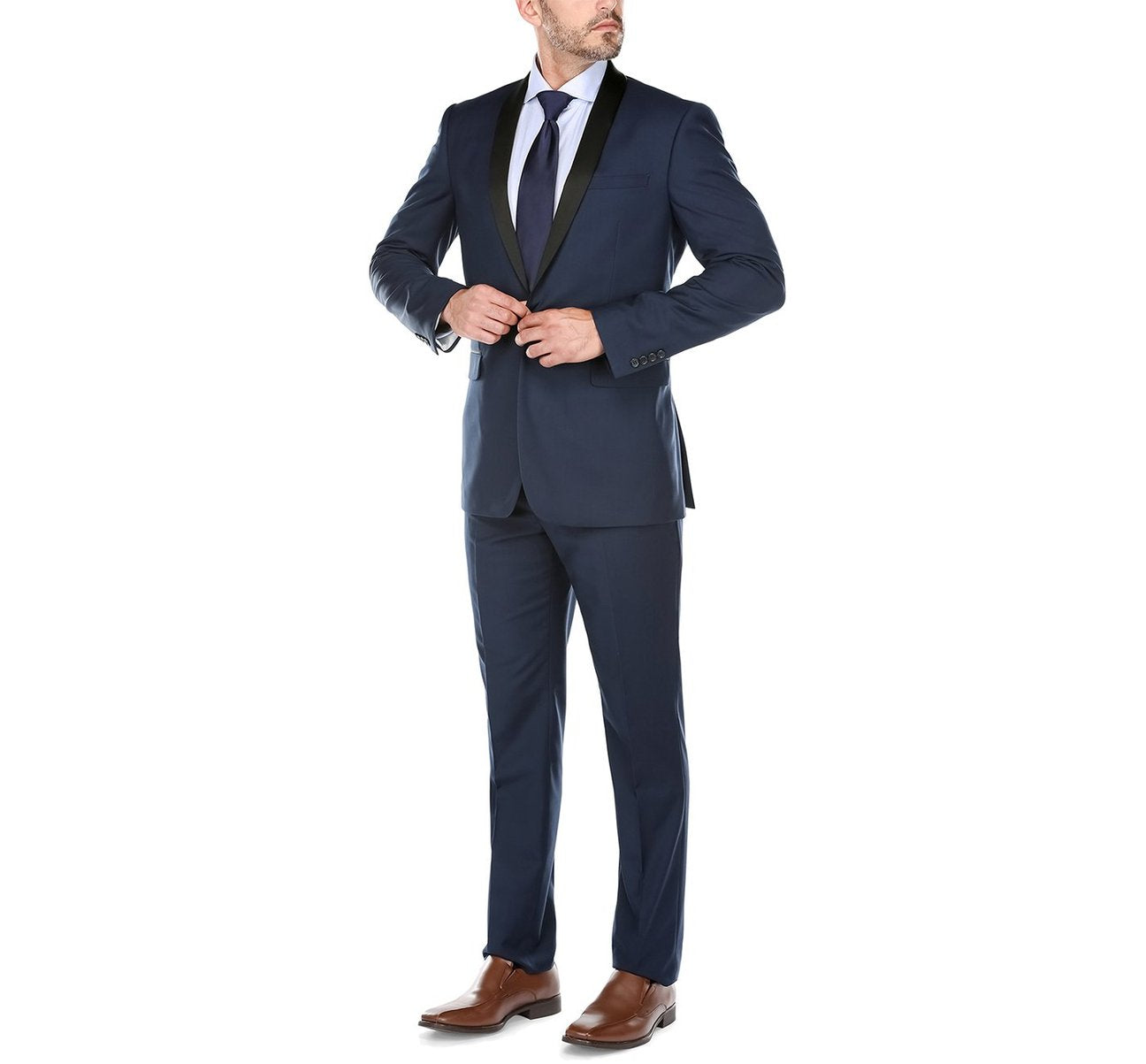 Alessandro Vitello by Renoir 2-Piece Slim Fit Shawl Lapel Tuxedo Suit - Perfect for Weddings, Prom & Formal Events | Premium Italian Wool Blend