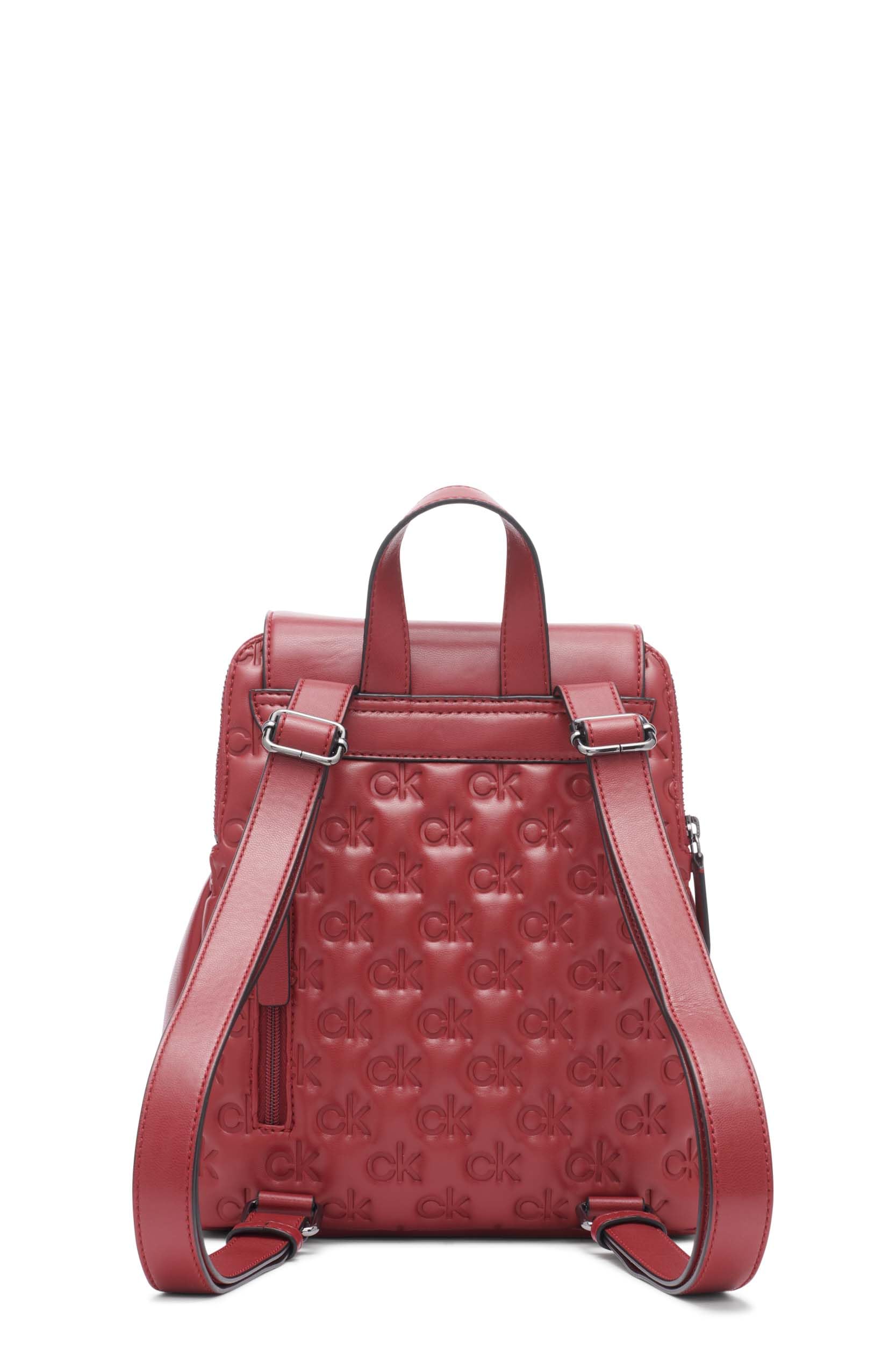Calvin Klein Reyna Signature Key Item Flap Backpack - Bloodstone Puffy Logo - One Size - Stylish Women's Backpack for Work, Travel & College