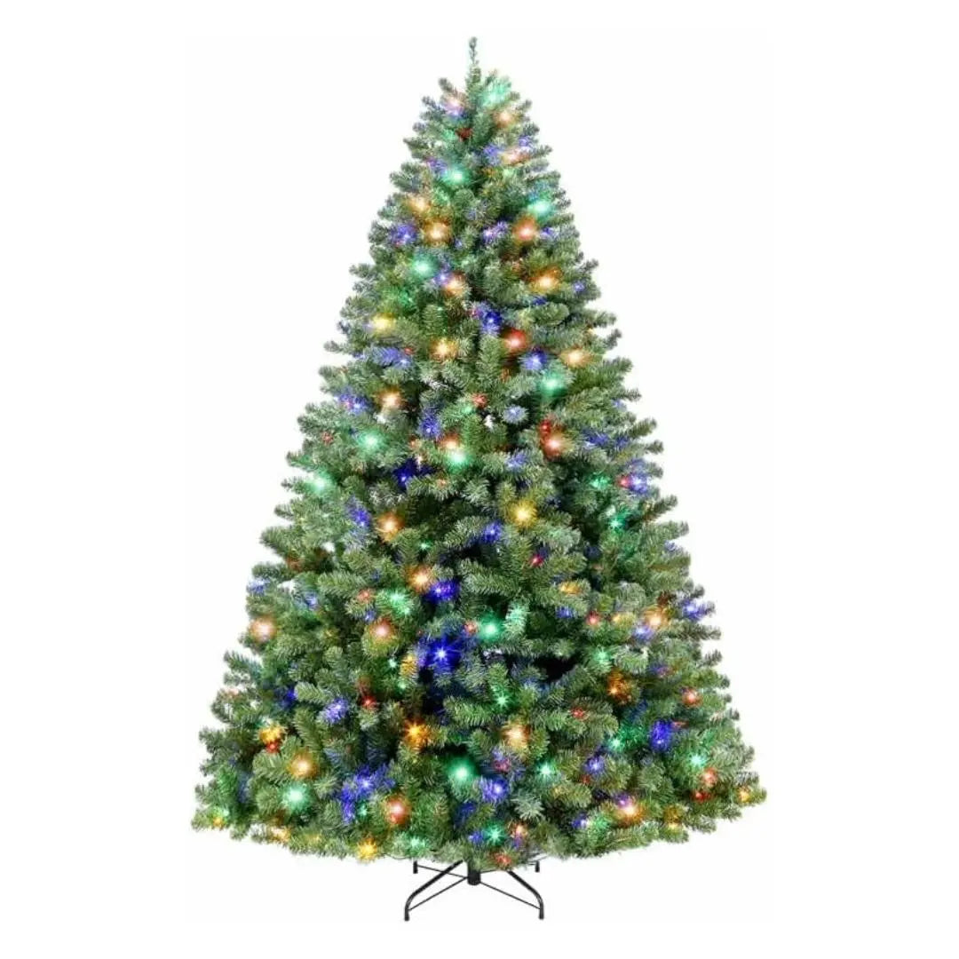 6.5'/7.5'/9' Pre-Lit Artificial Christmas Tree with Color Changing LED Lights - 10 Lighting Modes, Metal Stand & Hinged Branches for Easy Setup | Perfect for Home, Office & Holiday Decorations