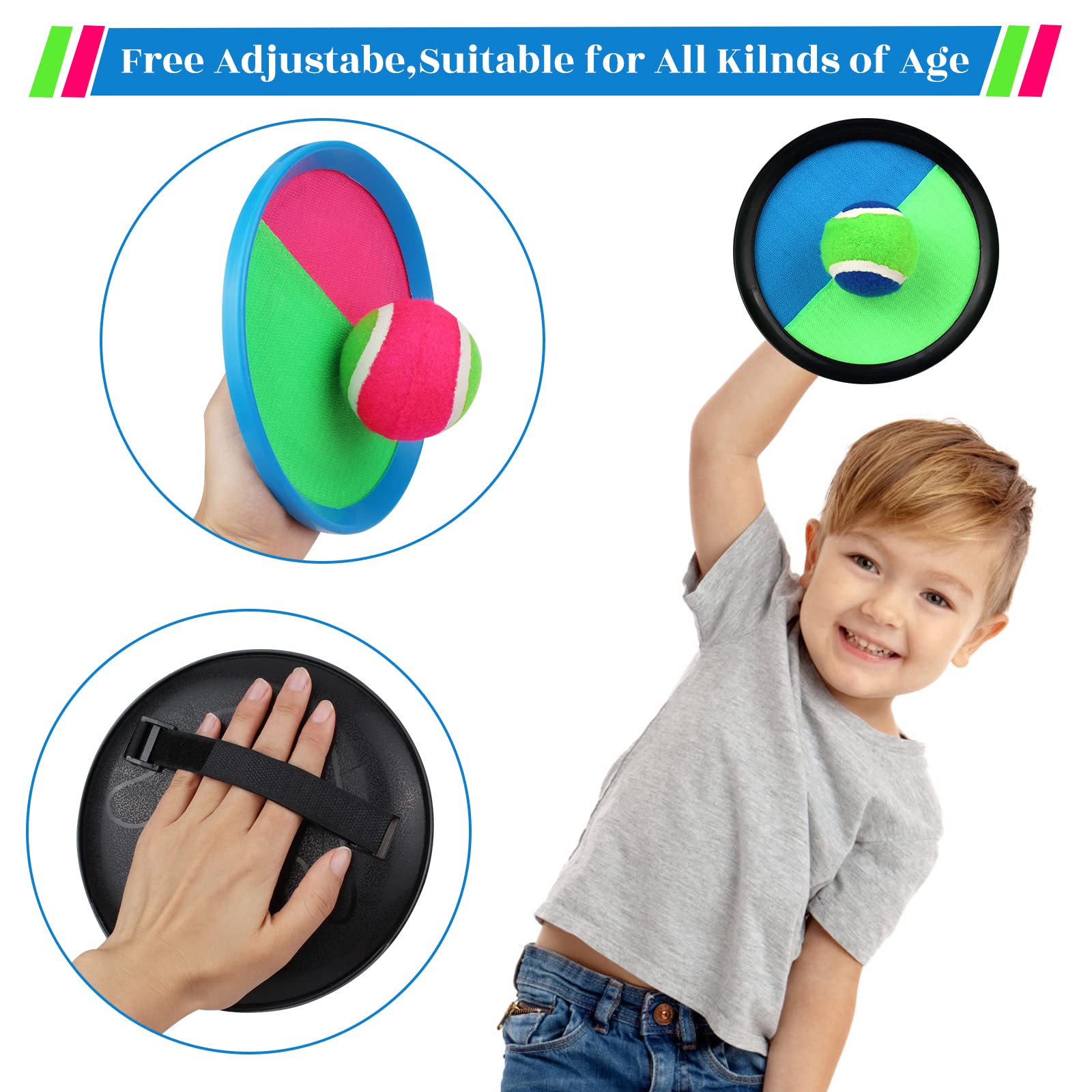 Toss and Catch Game Set with 4 Paddles, 4 Balls & Storage Bag - Fun Outdoor Toys for Kids - Perfect for Beach, Backyard, Park & Family Game Night