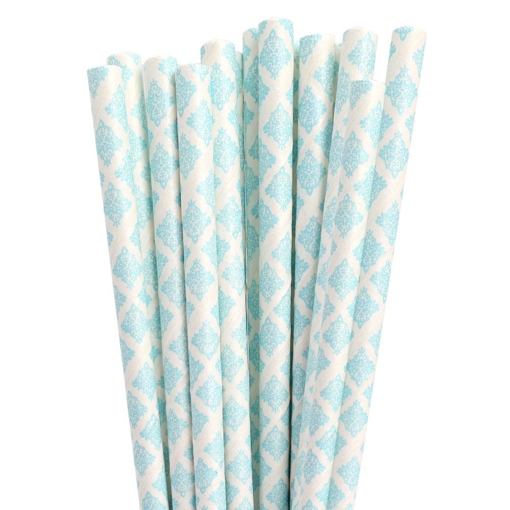 Royal Blue Damask Cake Pop Party Straws - Bulk Pack of 50/100/200 - Perfect for Baby Showers, Birthday Parties & Wedding Dessert Displays