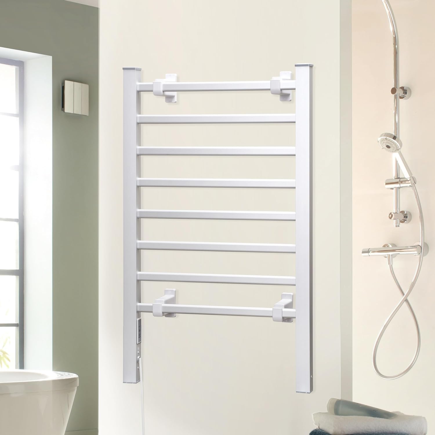 Premium 8-Bar KEG Towel Warmer - Freestanding/Wall Mount Bathroom Heater with Built-in Timer & Energy Saving Mode - Perfect for Spa, Luxury Bathrooms & Cold Weather Comfort (Silver)