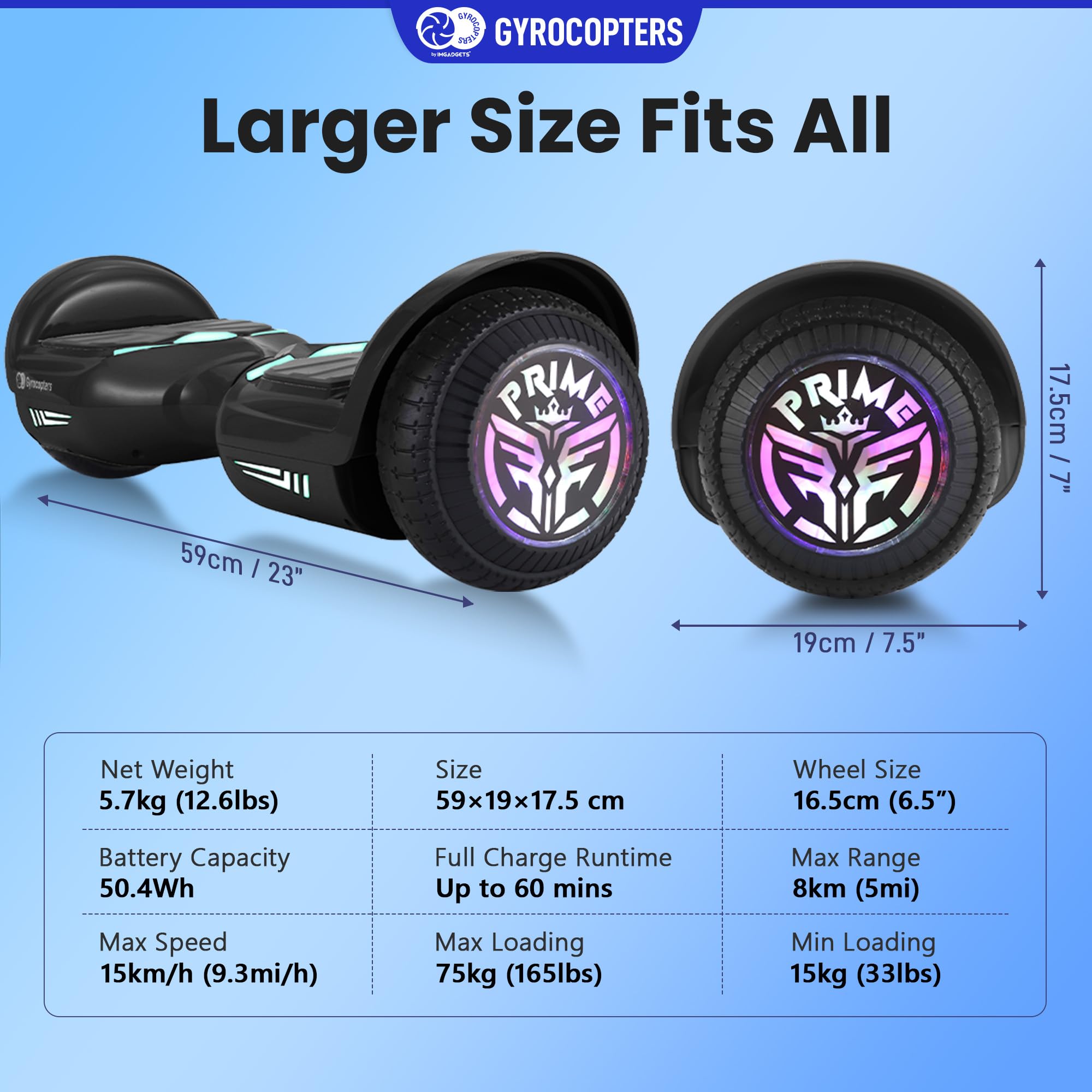 Gyrocopters PRIME 2025 All-Terrain Hoverboard with 6.5