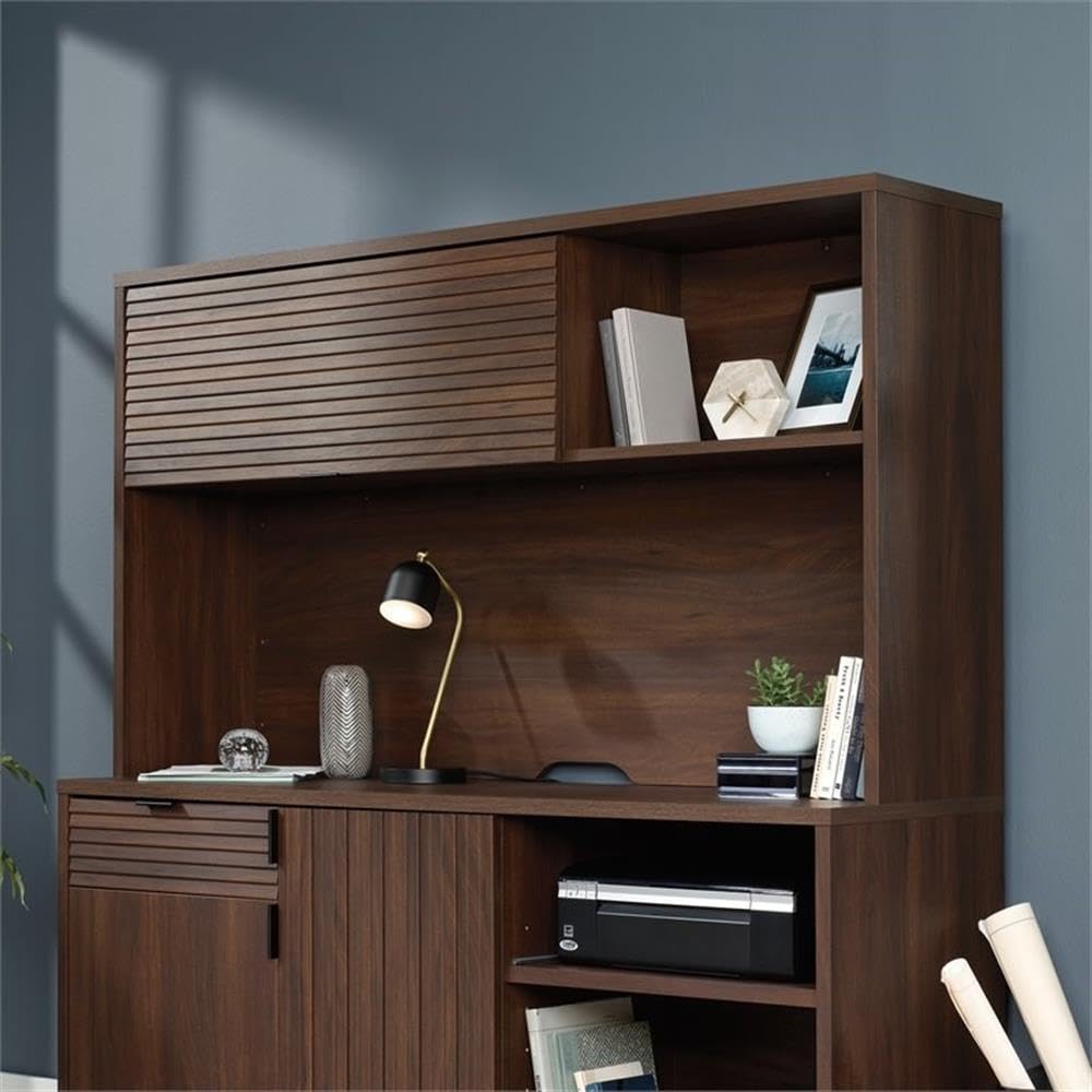 UrbanPro Englewood Large Wooden Desk Hutch in Spiced Mahogany - Home Office Organizer with Storage Shelves for Workspace & Study Room