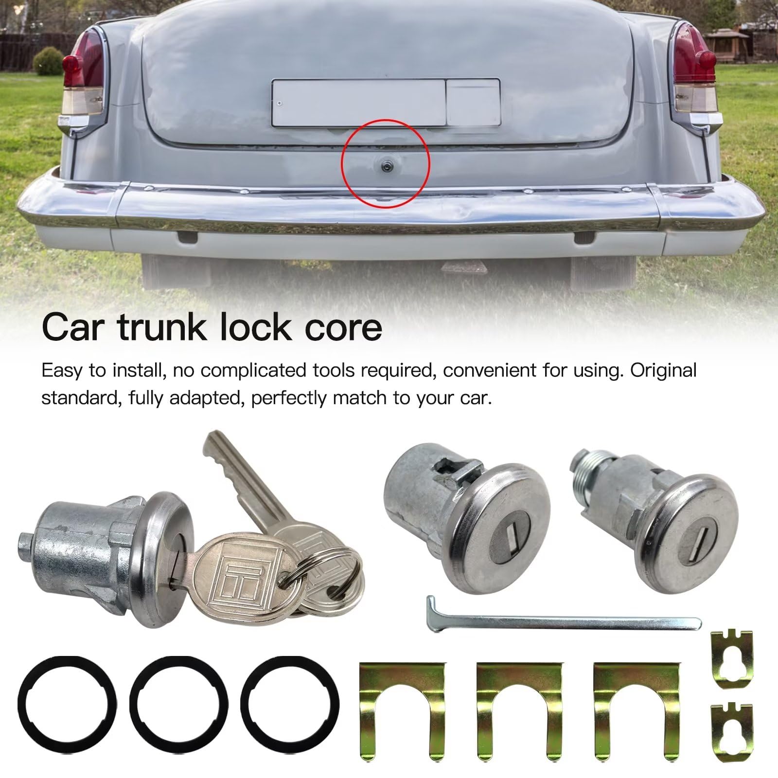Car Door Trunk Key Lock Cylinder Set with 2 Keys - Replacement for Chevelle Malibu Monte Carlo Camaro (Part# 654394765282) | Auto Repair & Restoration Accessories