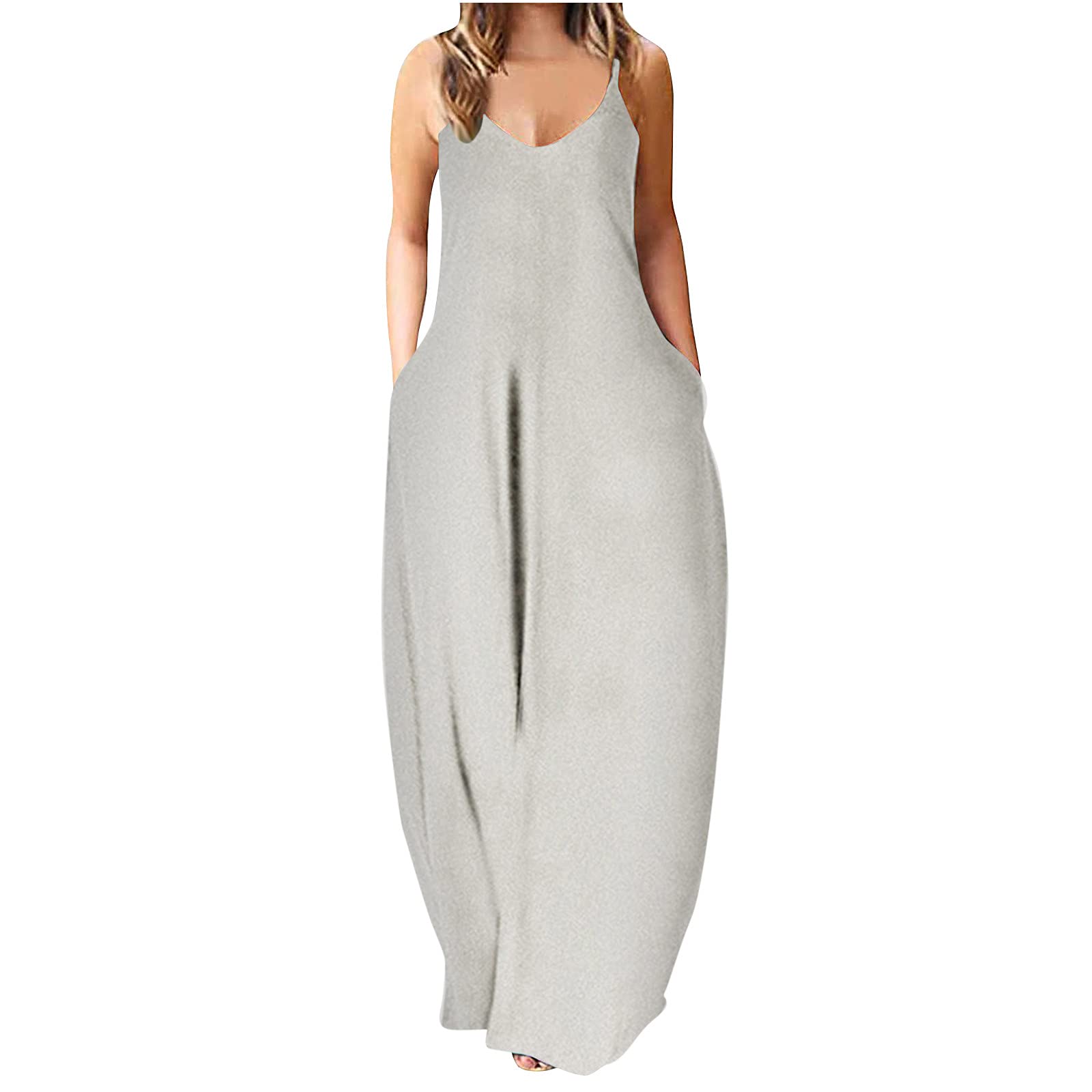 TWGONE Women's Summer Maxi Dress - Sleeveless Loose Slit Casual Long Cami Dress with Pockets | Perfect for Beach, Vacation & Everyday Wear