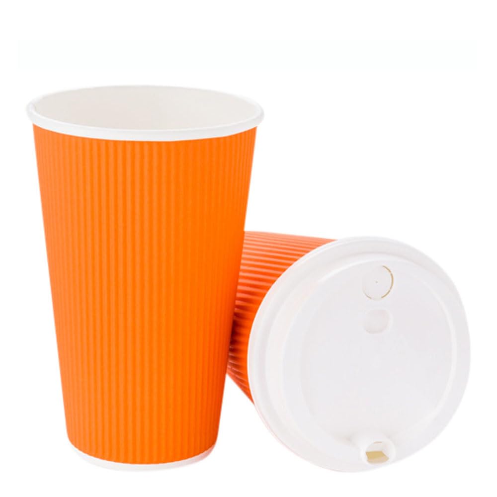 16oz Disposable Coffee Cups - 500 Pack Ripple Wall Hot Cups for Coffee, Tea & More | Rolled Rim, Orange Paper Insulated Cups (Lids Sold Separately) | Perfect for Restaurants, Cafes, Offices & Home Use
