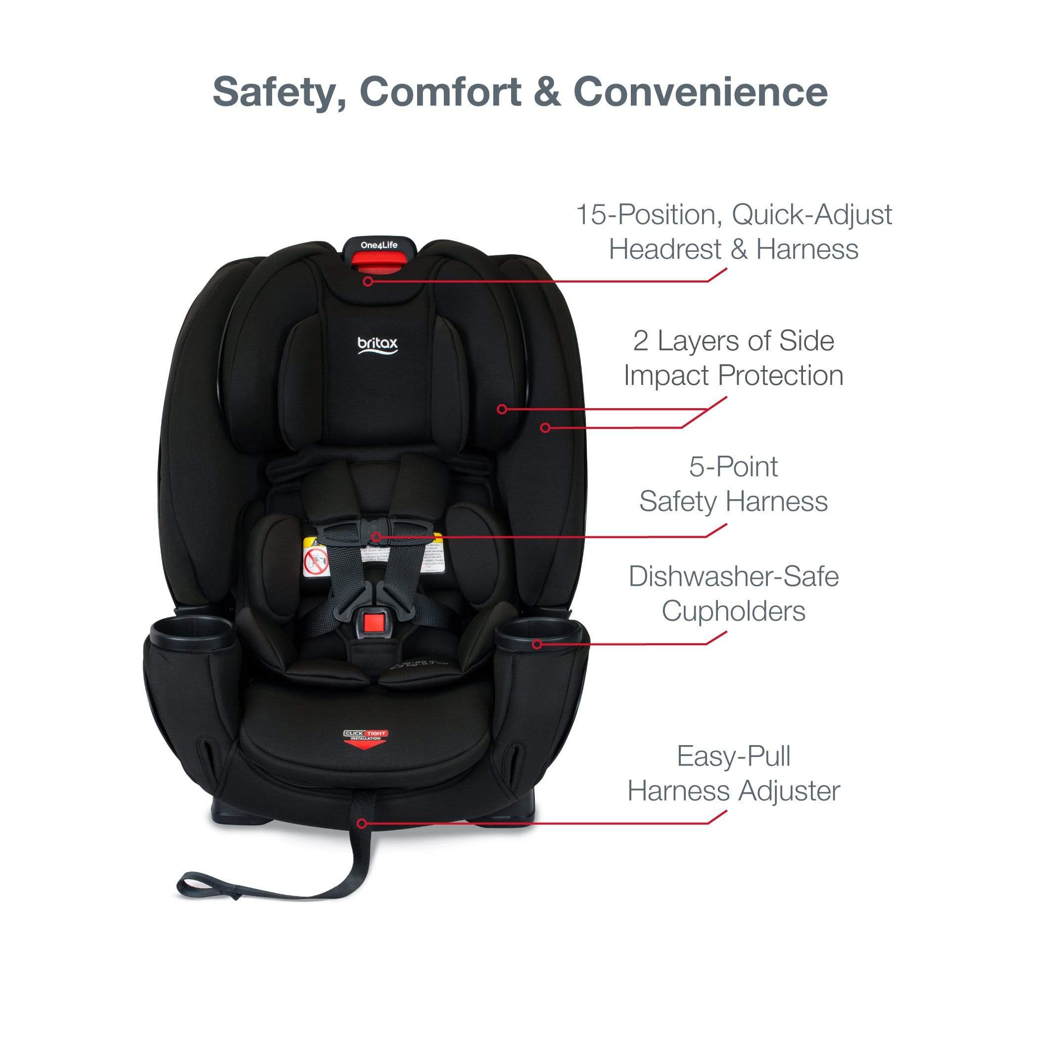 Britax One4Life Clicktight All-in-One Convertible Car Seat for Infants to Toddlers - Safe & Comfortable for Extended Rear-Facing & Forward-Facing - Perfect for Family Travel & Daily Commutes