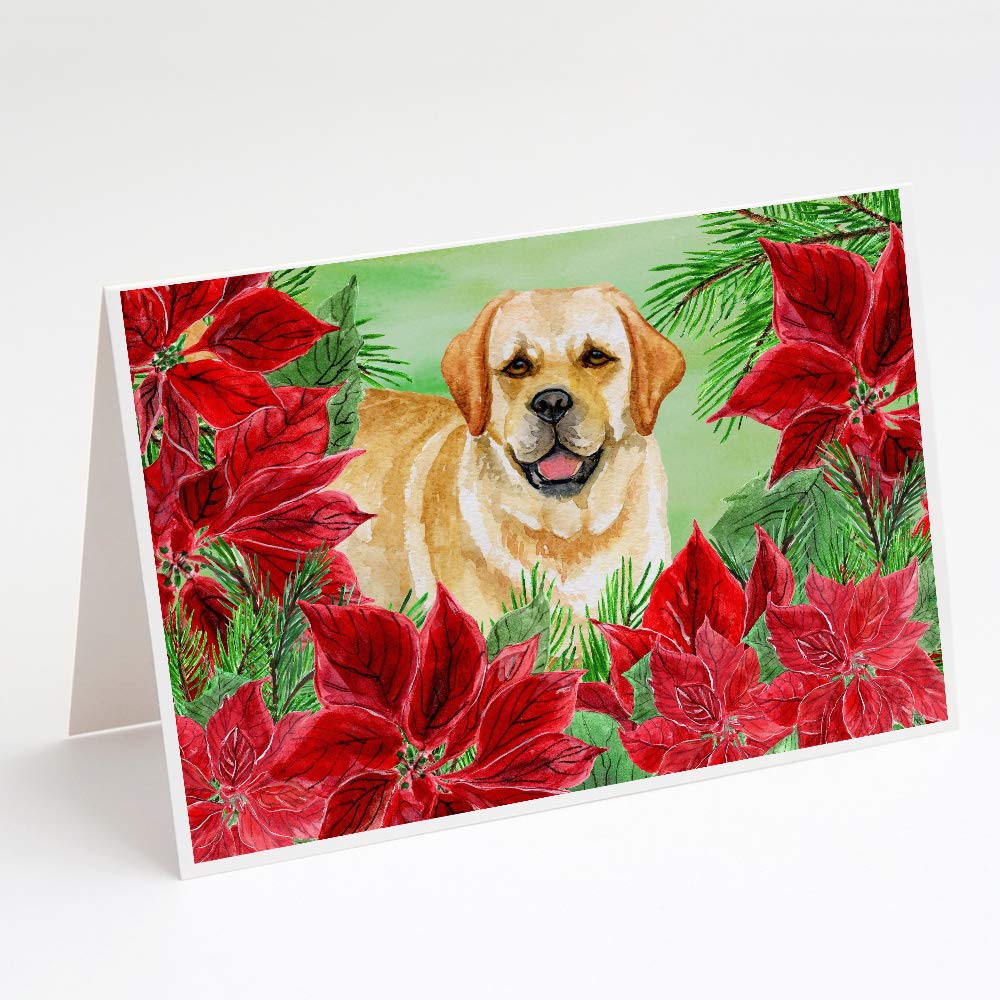 Golden Retriever Poinsettia Christmas Greeting Cards - Pack of 8 Blank A7 Note Cards (5x7 inches) with Envelopes | Whimsical Holiday Card Set for Christmas Wishes, Thank You Notes & Seasonal Greetings