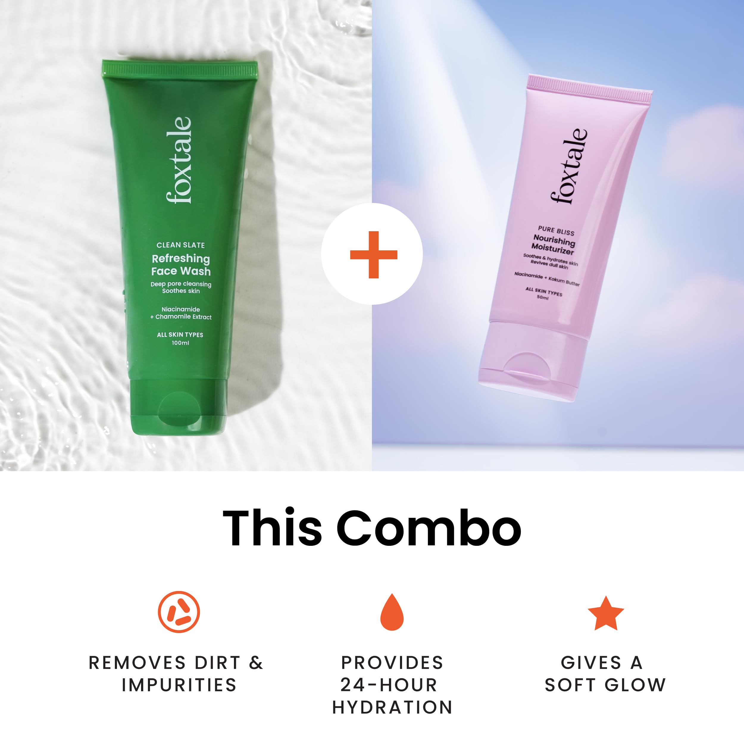 Foxtale Combo - Everyday Glow Duo with Refreshing Face Wash 100ml & Nourishing Moisturizer 50ml | Skincare Set for Daily Hydration & Radiance | Perfect for Morning & Night Routine