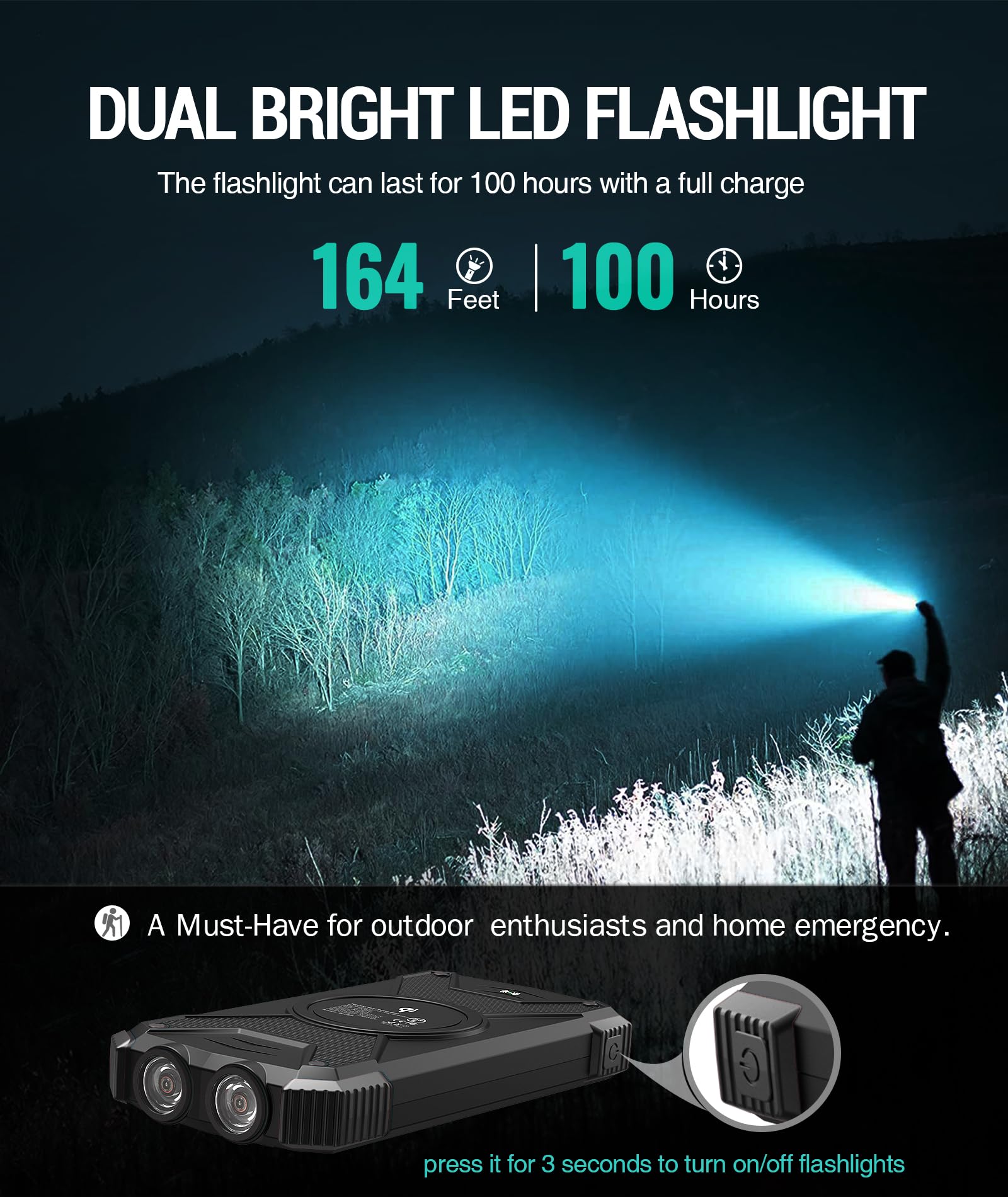 BLAVER 10,000mAh Solar Power Bank with 20W Fast Charging & Wireless Charger | Portable USB-C External Battery Pack for iPhone, Samsung, Android Phones | Solar Panel Charger with Dual Flashlights for Camping, Hiking, Emergency & Outdoor Adventures