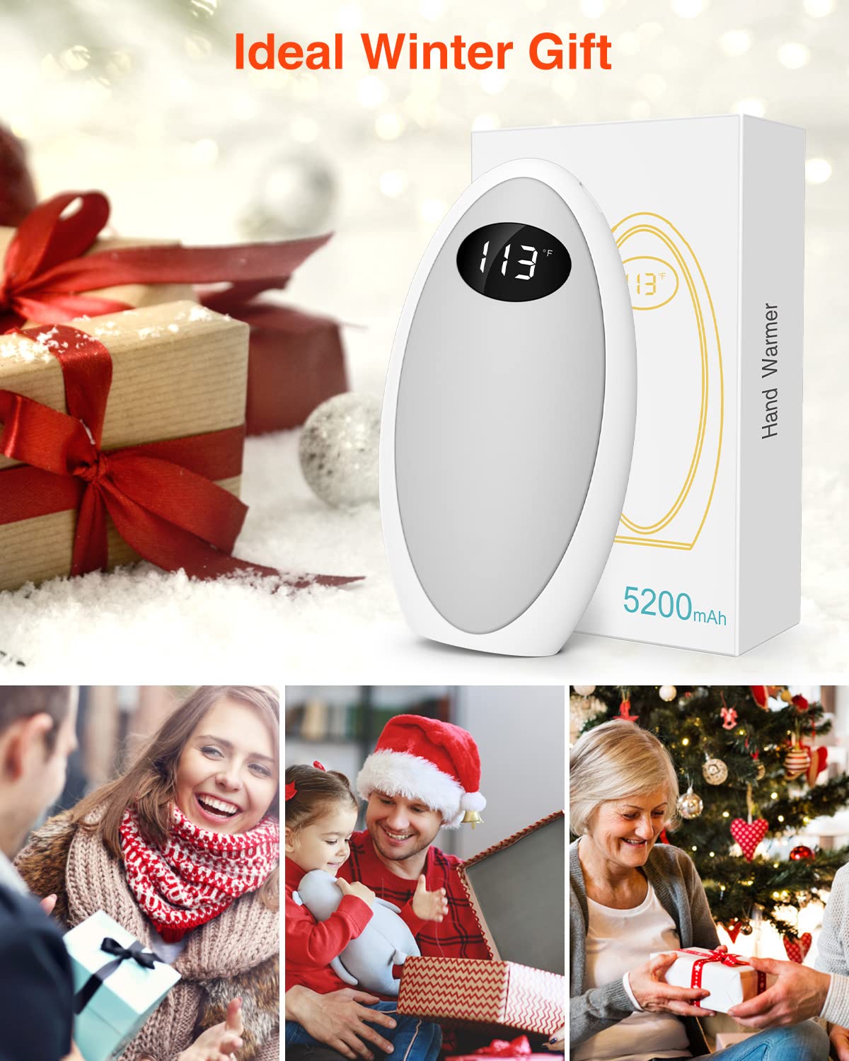 Rechargeable Hand Warmers 5200mAh - USB Electric Hand Warmer & Portable Power Bank for Outdoor Activities, Camping, Hunting, Golf | Perfect Winter Gift for Men & Women | Stay Warm in Cold Weather