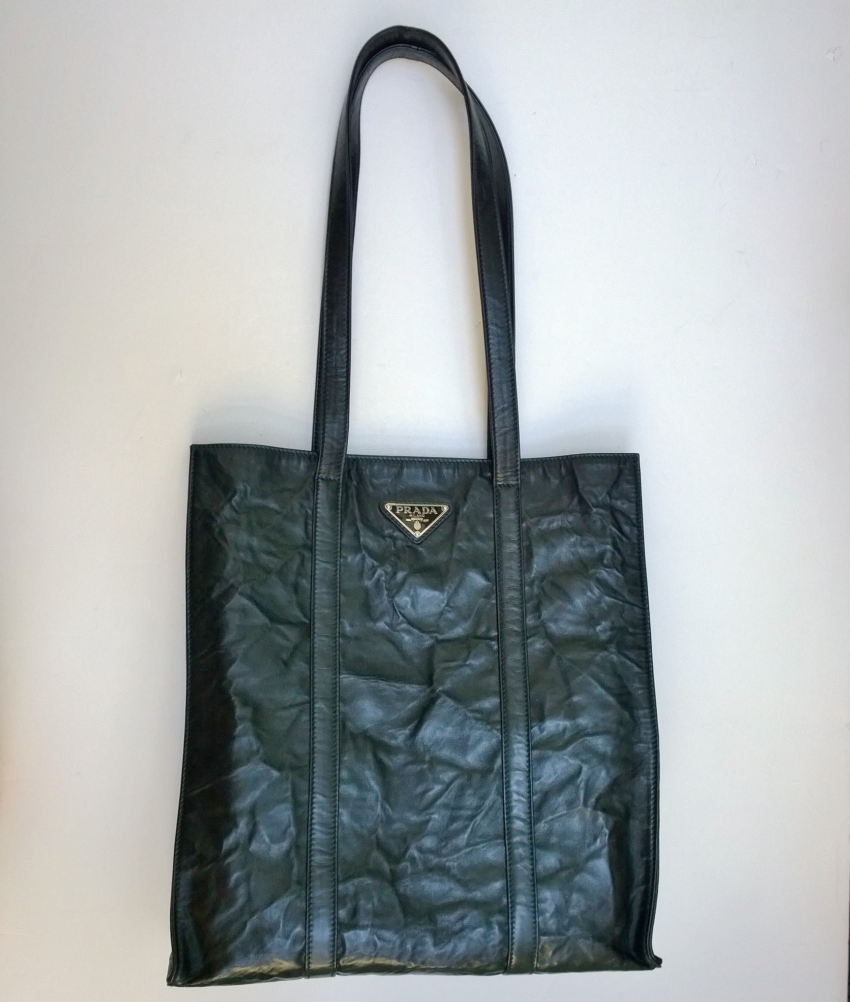 Prada Antique Nappa Leather Black Shopper Tote Bag for Women - Luxury Designer Handbag for Work, Travel & Everyday Use